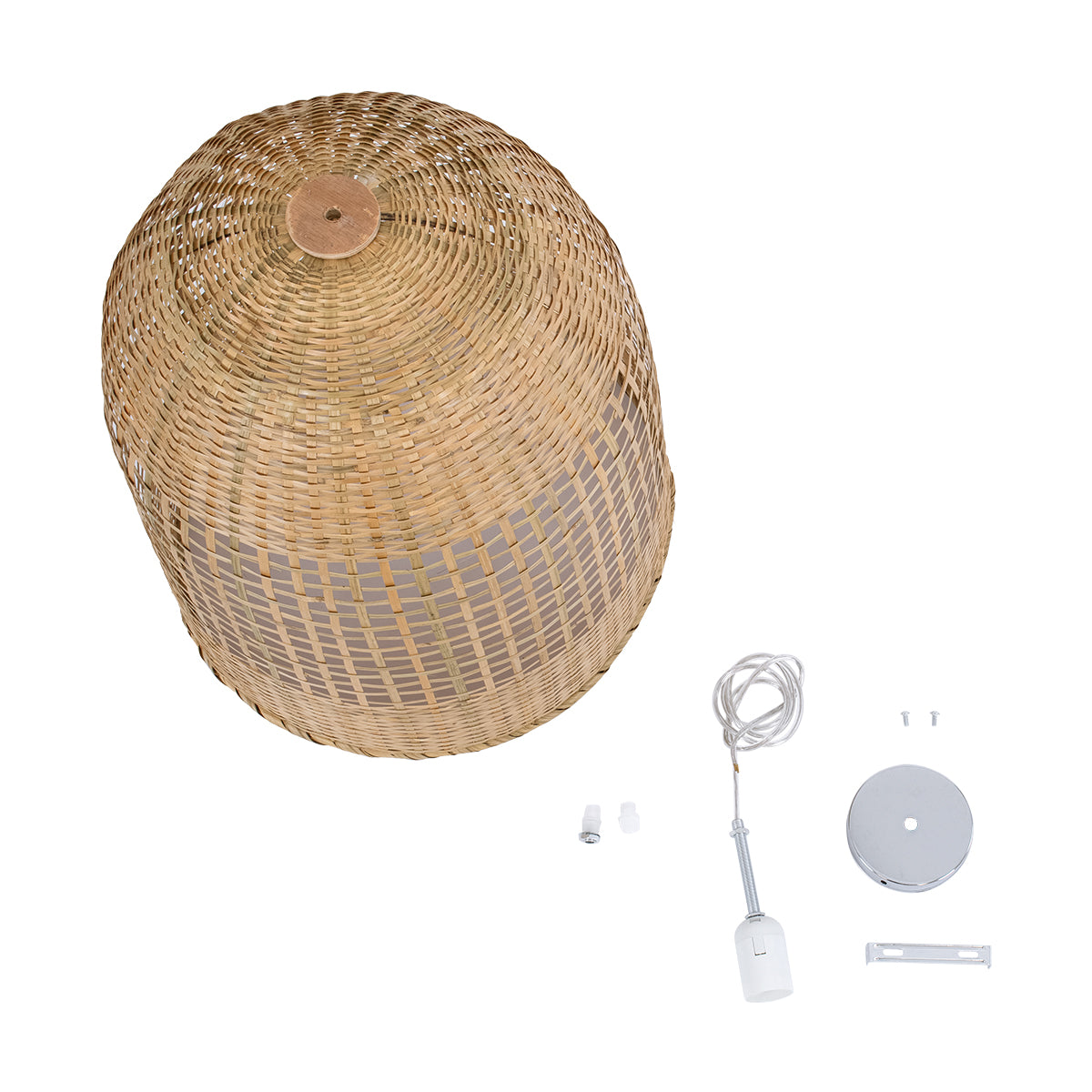 GloboStar® BORA-BORA 01735 Boho Κρεμαστό Φωτιστικό Καμπάνα Μονόφωτο 1 x E27 IP20 Μπεζ Ξύλο - Μ42 x Π42 x Y44cm - ledmania.gr