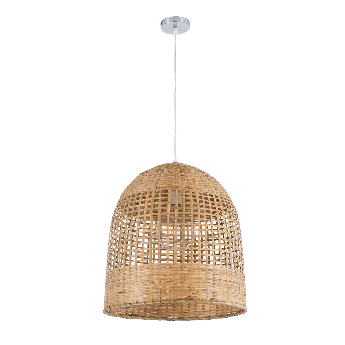GloboStar® BORA-BORA 01735 Boho Κρεμαστό Φωτιστικό Καμπάνα Μονόφωτο 1 x E27 IP20 Μπεζ Ξύλο - Μ42 x Π42 x Y44cm - ledmania.gr