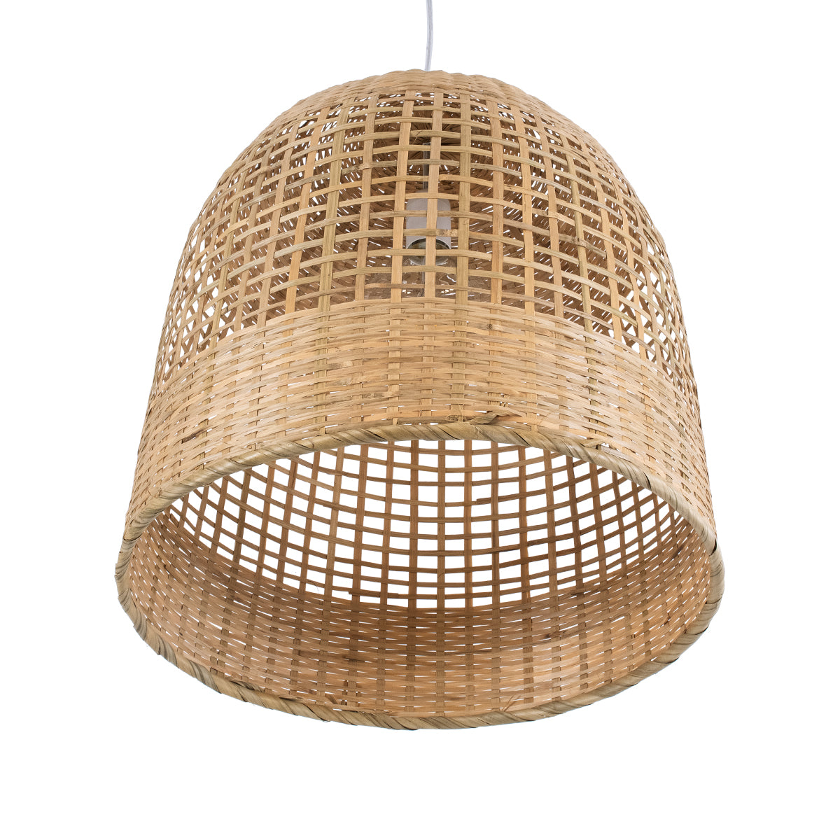 GloboStar® BORA-BORA 01735 Boho Κρεμαστό Φωτιστικό Καμπάνα Μονόφωτο 1 x E27 IP20 Μπεζ Ξύλο - Μ42 x Π42 x Y44cm - ledmania.gr