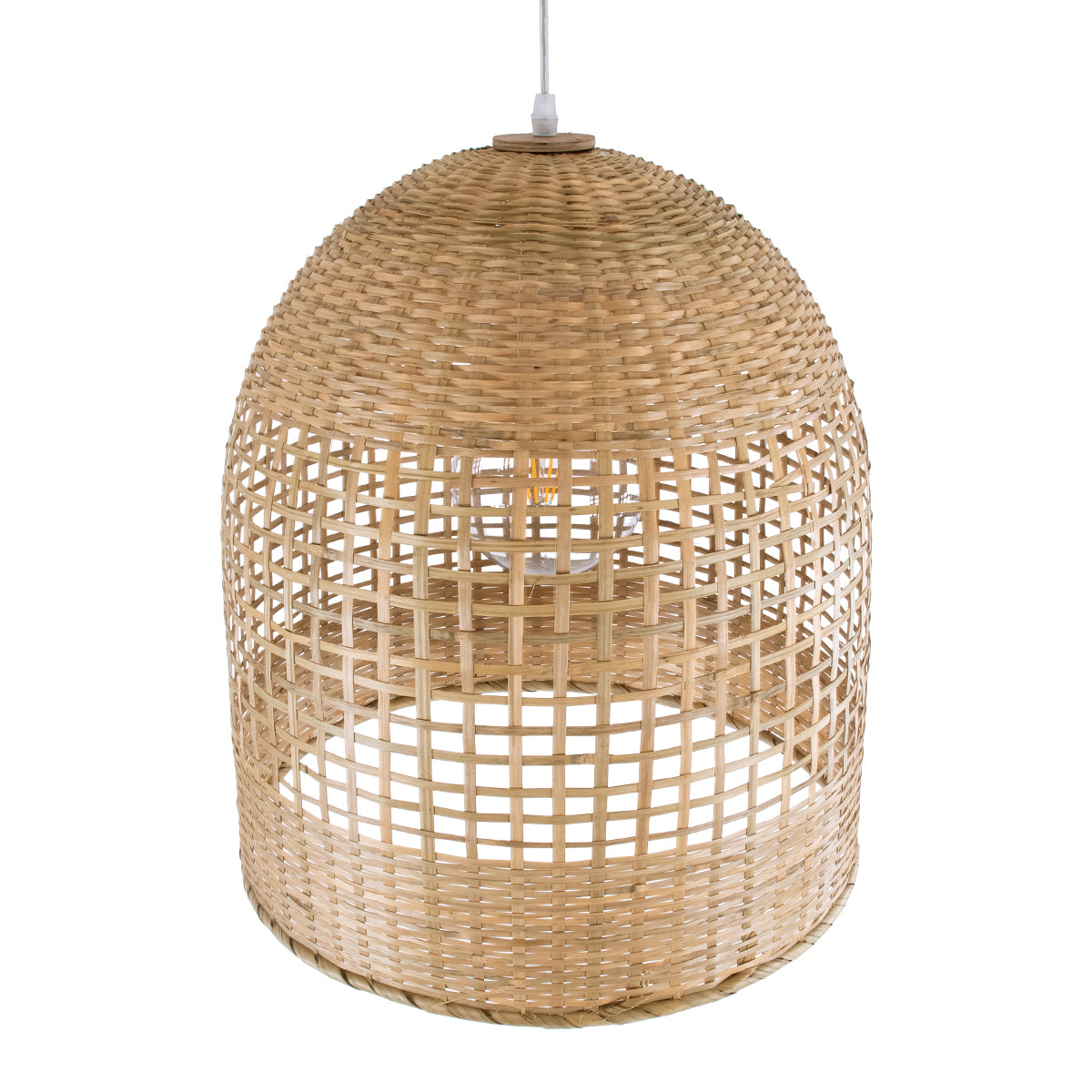 GloboStar® BORA-BORA 01735 Boho Κρεμαστό Φωτιστικό Καμπάνα Μονόφωτο 1 x E27 IP20 Μπεζ Ξύλο - Μ42 x Π42 x Y44cm - ledmania.gr