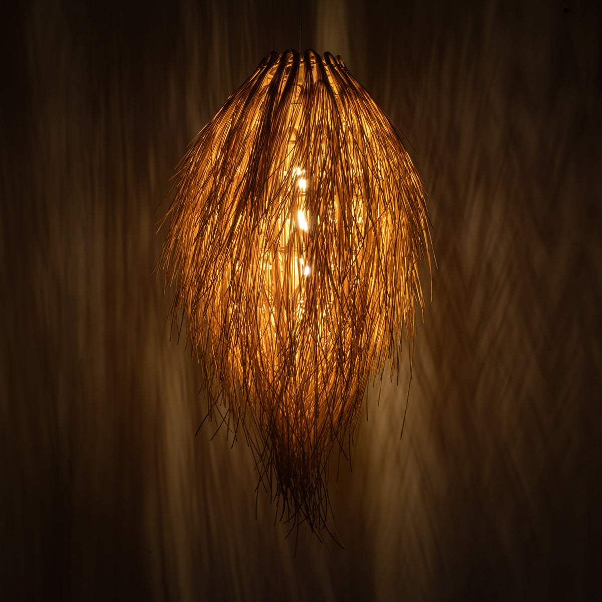 GloboStar® ARCHIPELAGO 01747 Boho Κρεμαστό Φωτιστικό Καμπάνα Μονόφωτο 1 x E27 IP20 Μπεζ Raffia - Μ30 x Π30 x Υ63cm - ledmania.gr