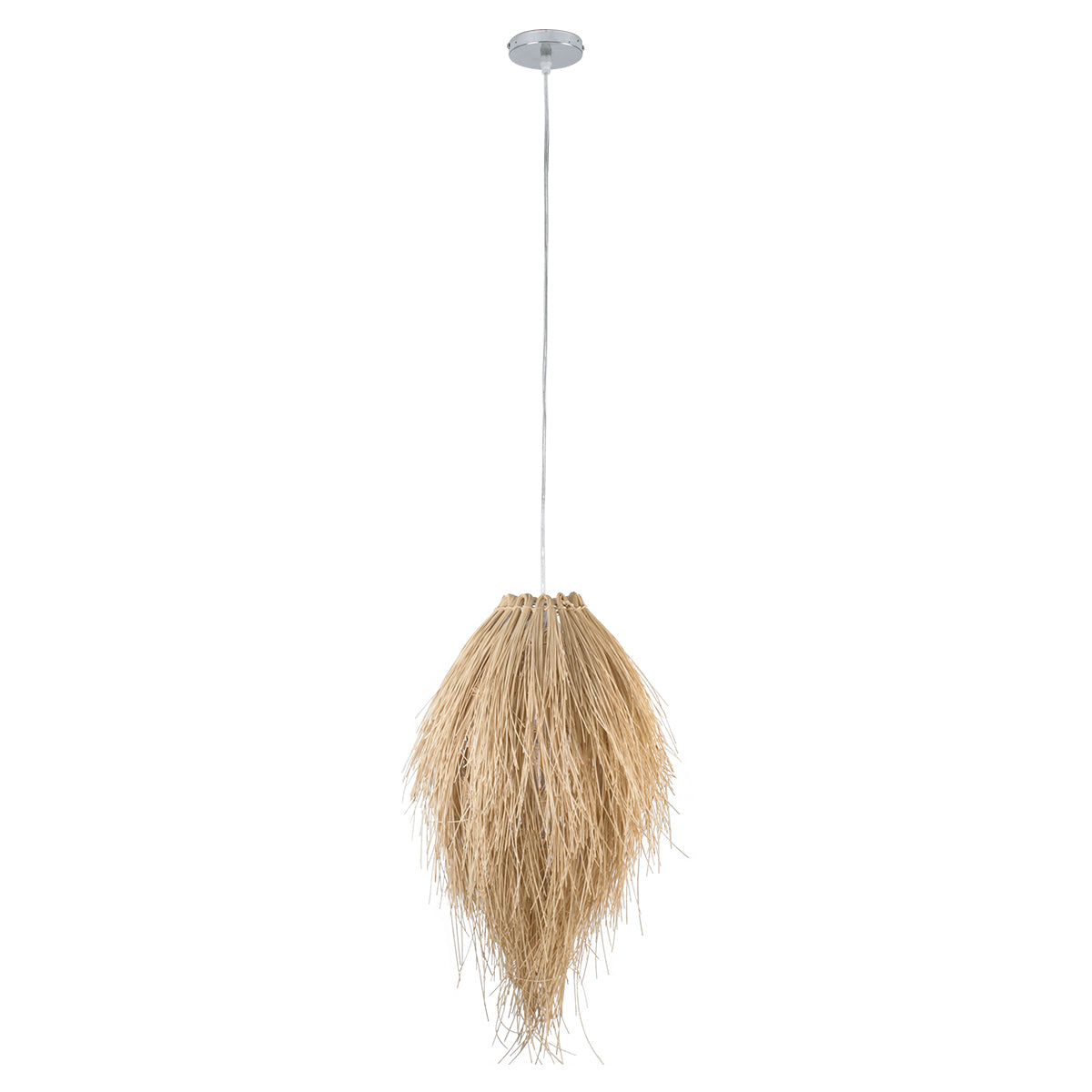 GloboStar® ARCHIPELAGO 01747 Boho Κρεμαστό Φωτιστικό Καμπάνα Μονόφωτο 1 x E27 IP20 Μπεζ Raffia - Μ30 x Π30 x Υ63cm - ledmania.gr