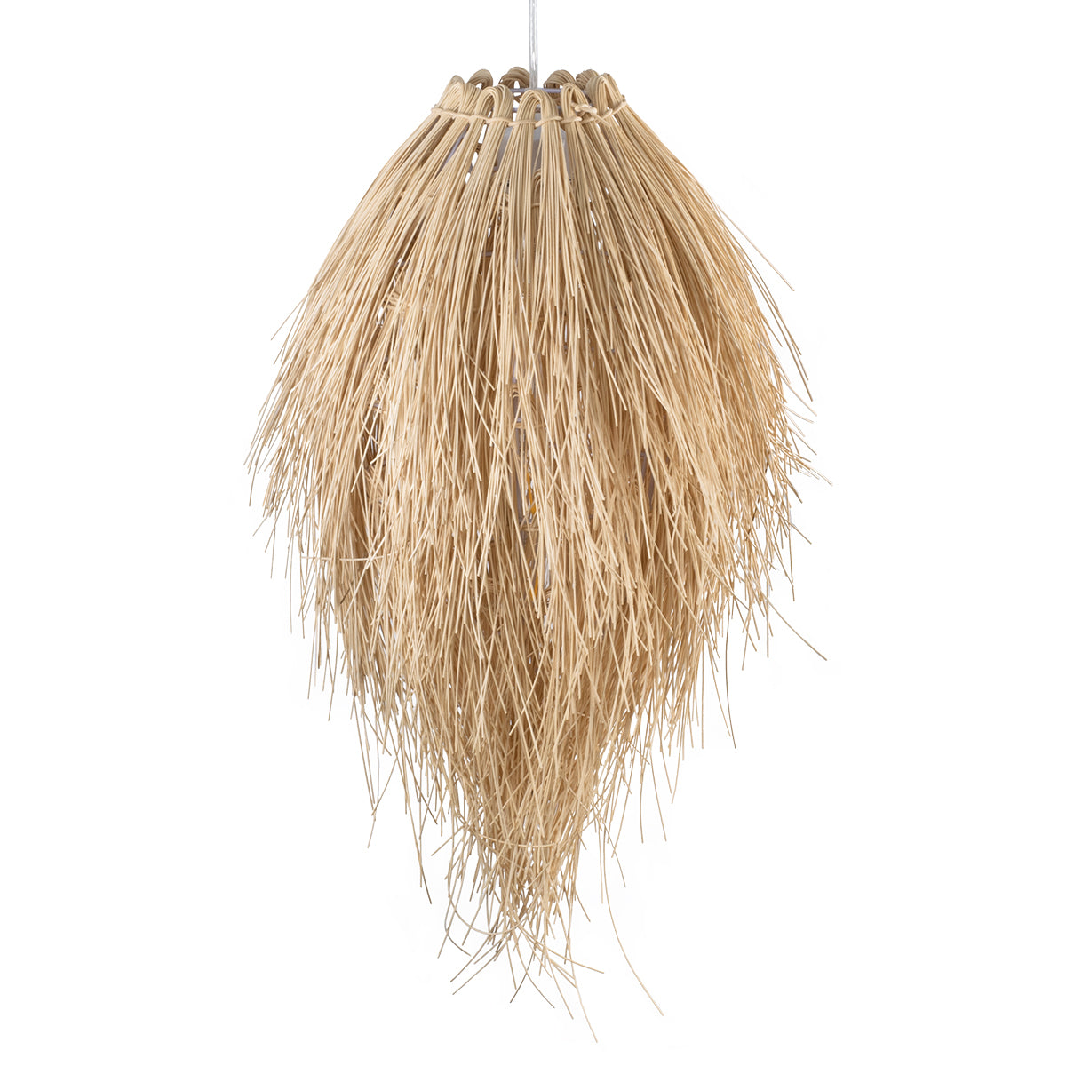 GloboStar® ARCHIPELAGO 01747 Boho Κρεμαστό Φωτιστικό Καμπάνα Μονόφωτο 1 x E27 IP20 Μπεζ Raffia - Μ30 x Π30 x Υ63cm - ledmania.gr