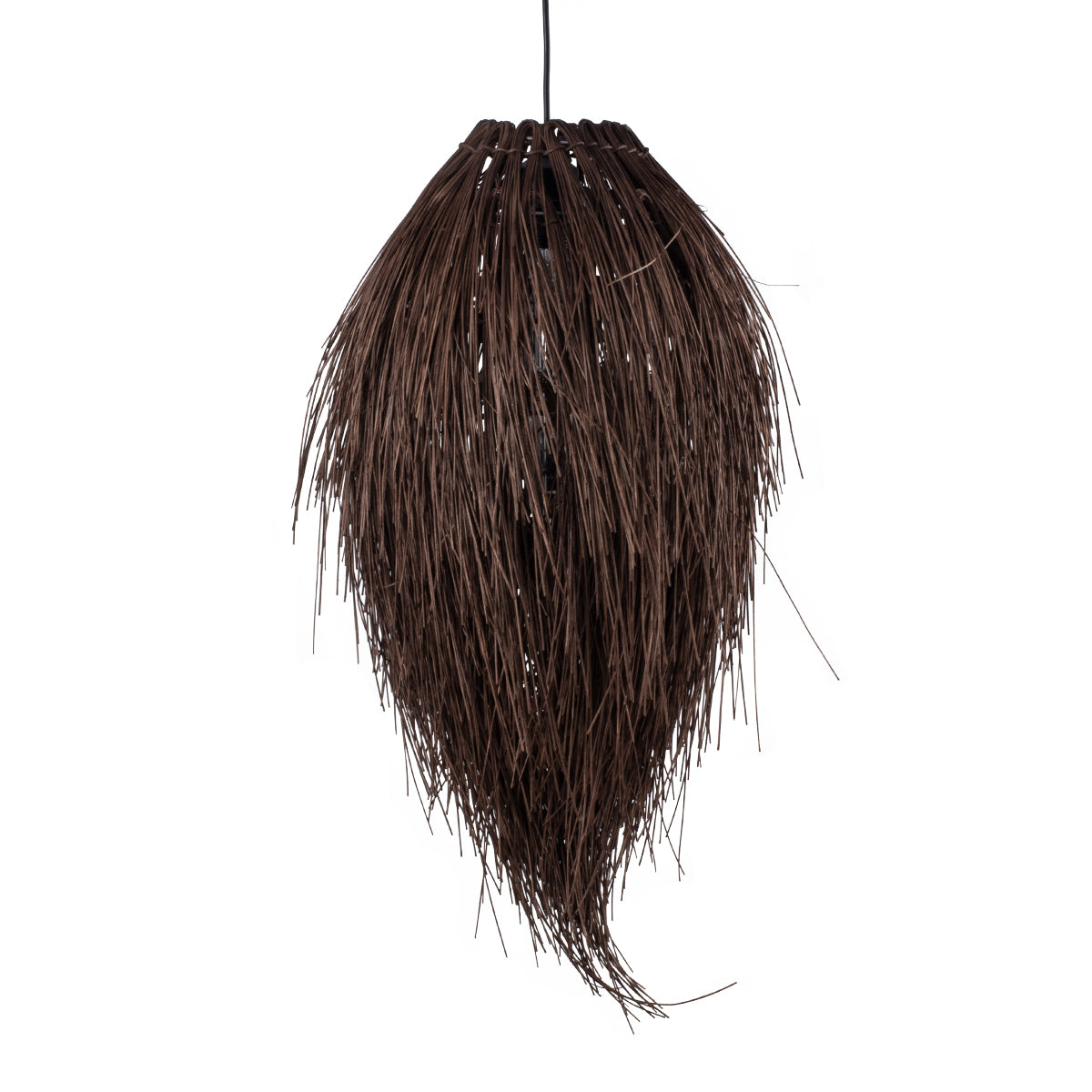 GloboStar® ARCHIPELAGO 01748 Boho Κρεμαστό Φωτιστικό Πλέγμα Μονόφωτο 1 x E27 IP20 Καφέ Ξύλο - Μ30 x Π30 x Υ63cm - ledmania.gr