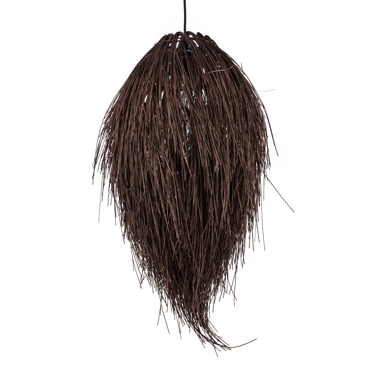 GloboStar® ARCHIPELAGO 01748 Boho Κρεμαστό Φωτιστικό Πλέγμα Μονόφωτο 1 x E27 IP20 Καφέ Ξύλο - Μ30 x Π30 x Υ63cm - ledmania.gr