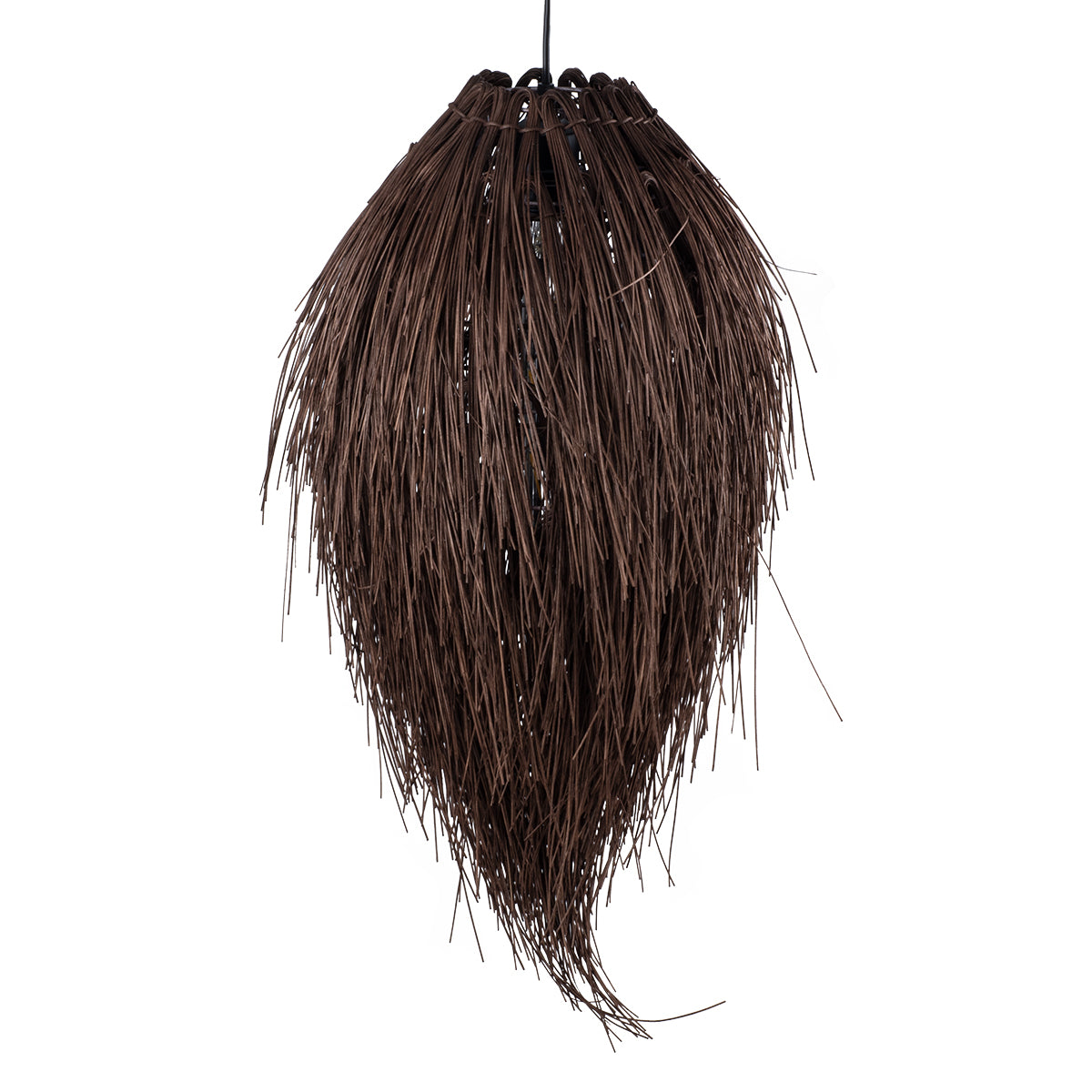 GloboStar® ARCHIPELAGO 01748 Boho Κρεμαστό Φωτιστικό Πλέγμα Μονόφωτο 1 x E27 IP20 Καφέ Ξύλο - Μ30 x Π30 x Υ63cm - ledmania.gr