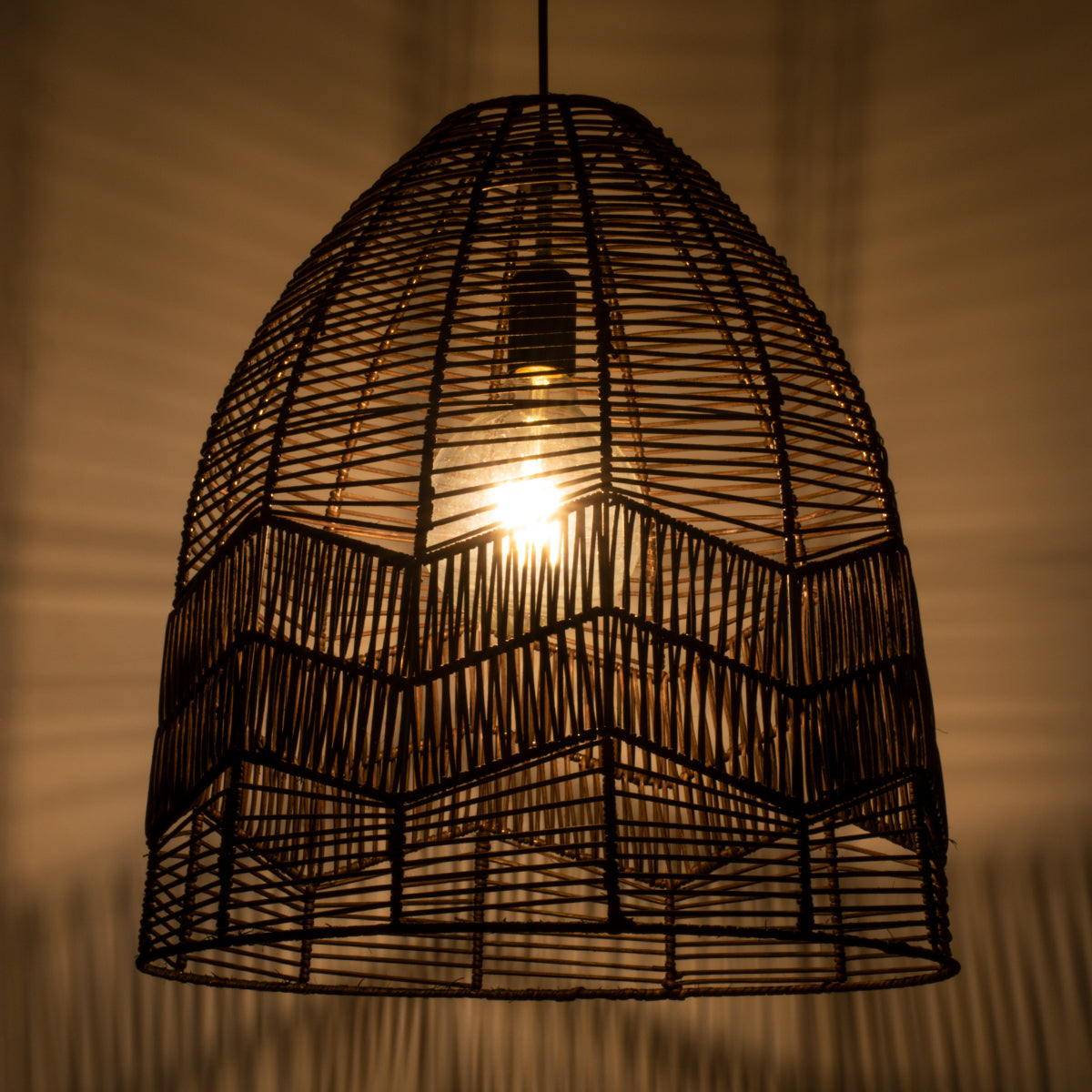 GloboStar® ALOHA 01752 Boho Κρεμαστό Φωτιστικό Καμπάνα Μονόφωτο 1 x E27 IP20 Καφέ Σχοινί - Μ43 x Π43 x Y46cm - ledmania.gr