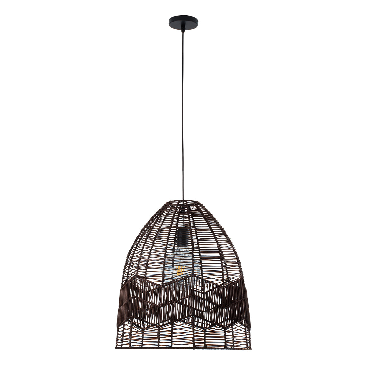 GloboStar® ALOHA 01752 Boho Κρεμαστό Φωτιστικό Καμπάνα Μονόφωτο 1 x E27 IP20 Καφέ Σχοινί - Μ43 x Π43 x Y46cm - ledmania.gr