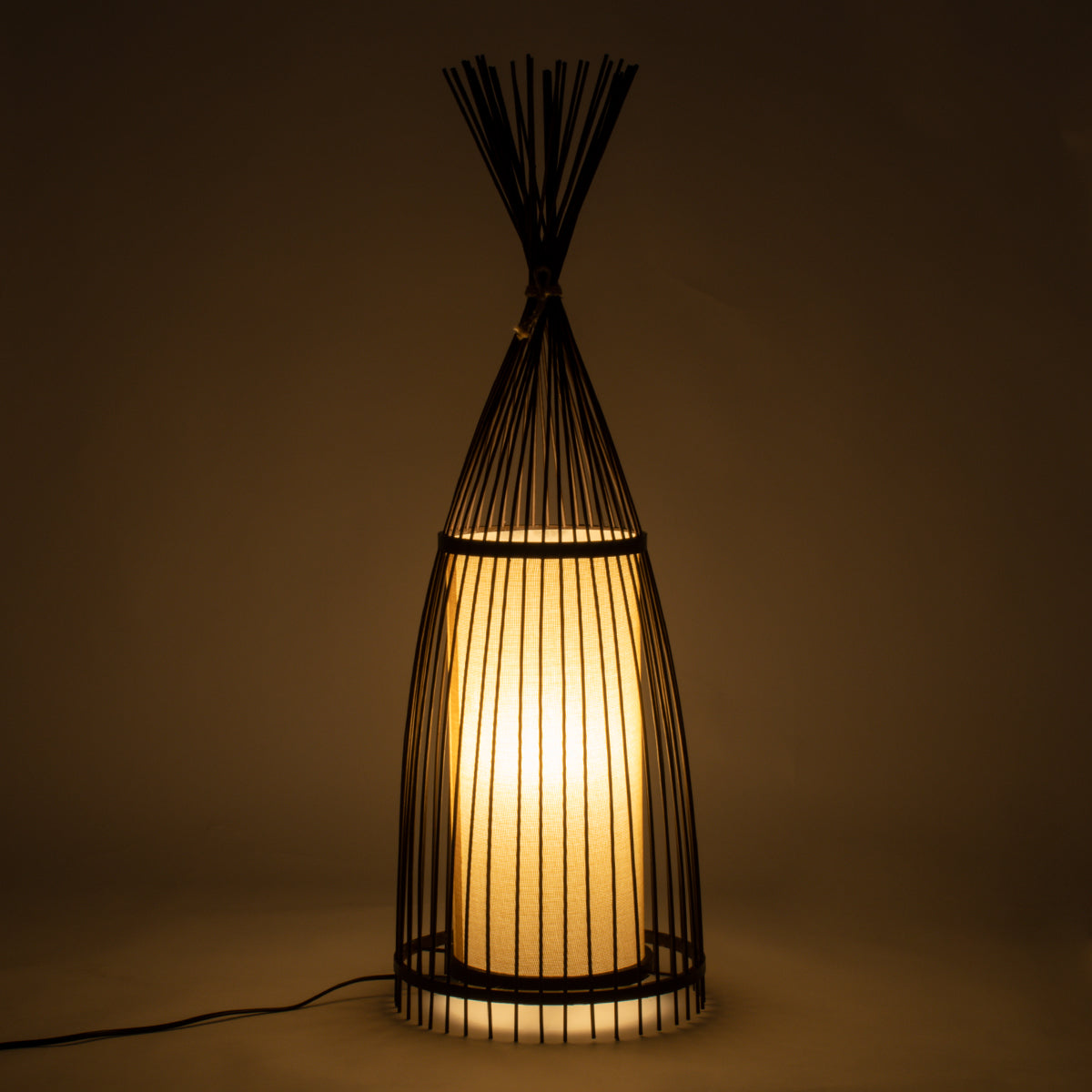 GloboStar® AZORES 01754 Boho Επιδαπέδιο Φωτιστικό Μονόφωτο 1 x E27 IP20 Καφέ & Μπεζ Ξύλο - Μ30 x Π30 x Υ90cm - ledmania.gr