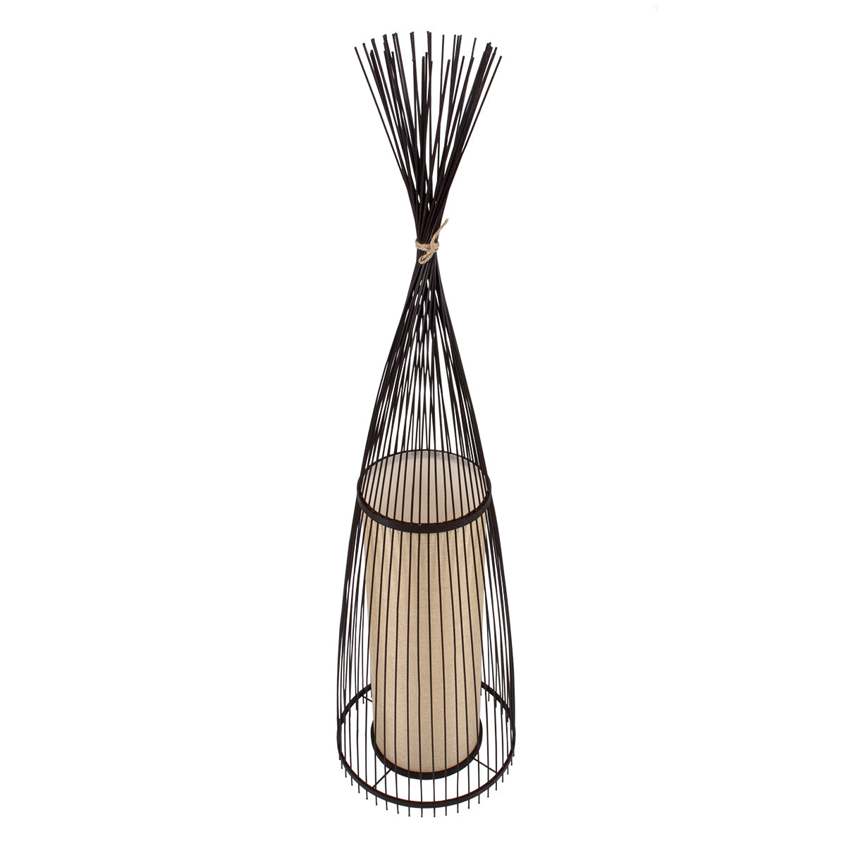 GloboStar® AZORES 01756 Boho Επιδαπέδιο Φωτιστικό Μονόφωτο 1 x E27 IP20 Καφέ & Μπεζ Ξύλο - Μ40 x Π40 x Υ150cm - ledmania.gr