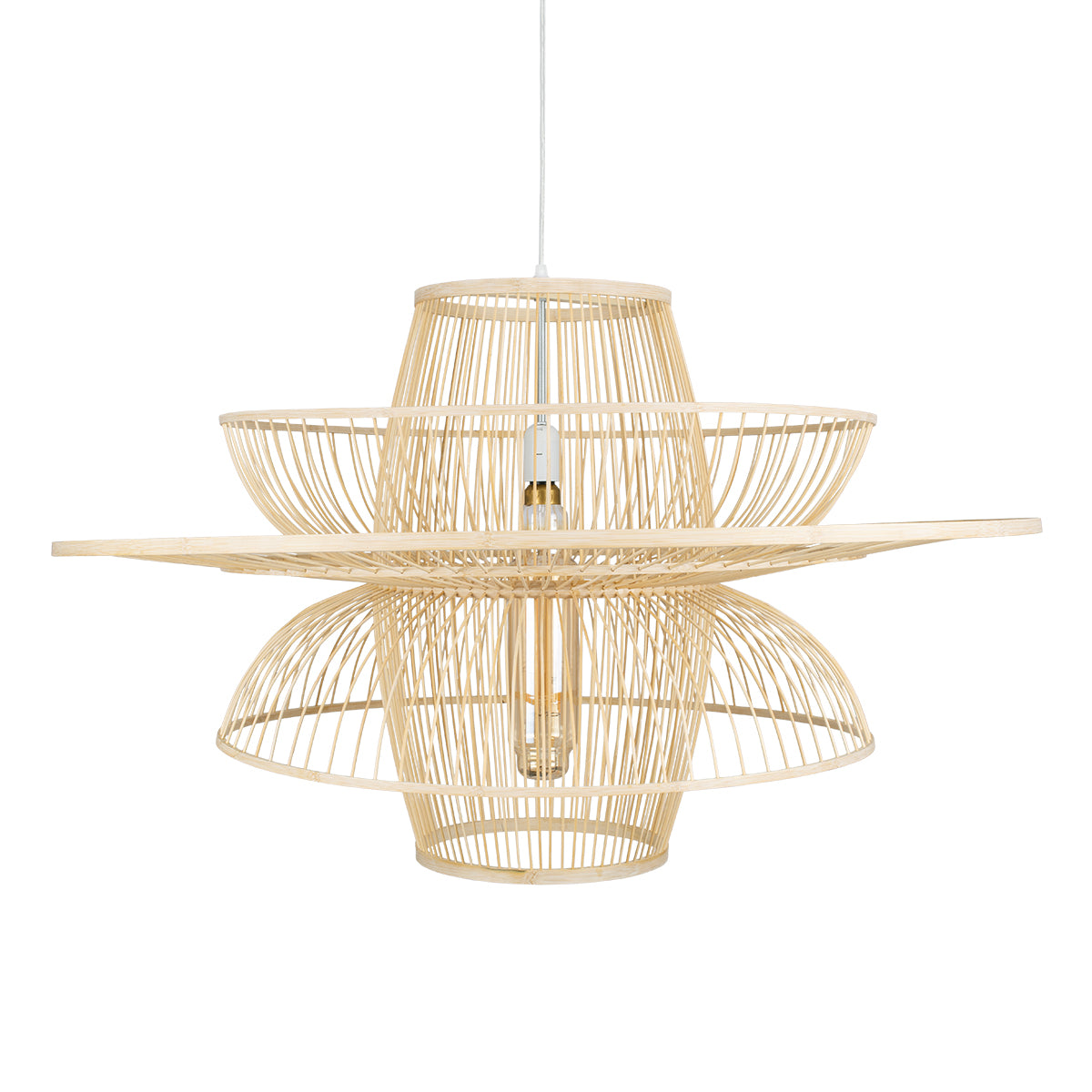 GloboStar® BALI 01758 Boho Κρεμαστό Φωτιστικό Οροφής Μονόφωτο 1 x E27 Μπεζ Ξύλινο Μπαμπού Πλέγμα Φ100 x Y60cm - ledmania.gr