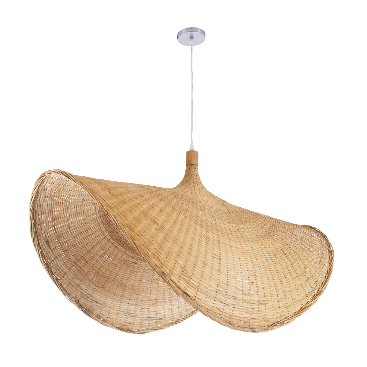 GloboStar® CUBA 01769 Boho Κρεμαστό Φωτιστικό Ανάρτηση Μονόφωτο 1 x E27 IP20 Μπεζ Ξύλο - Μ100 x Π100 x Υ55cm - ledmania.gr
