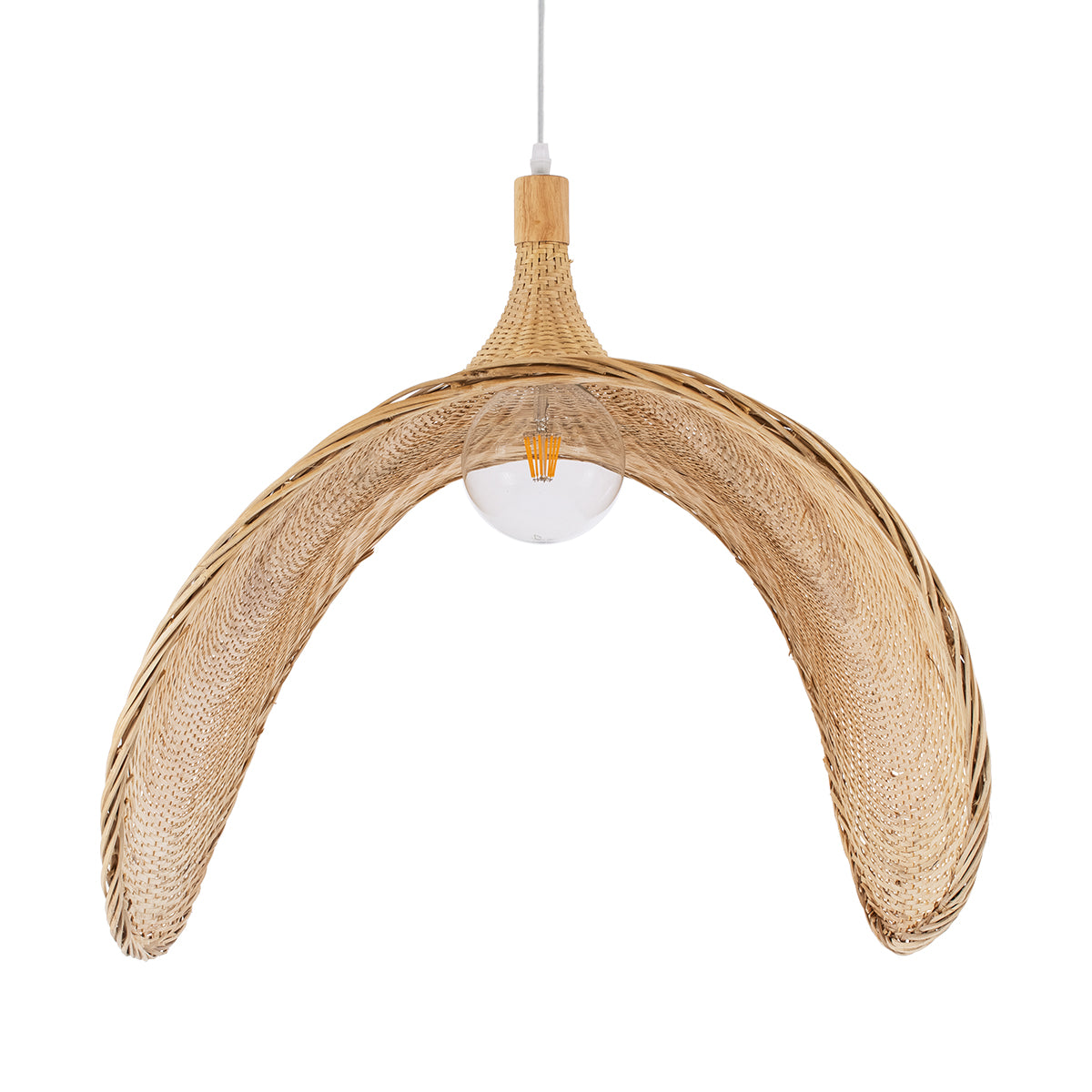GloboStar® CUBA 01769 Boho Κρεμαστό Φωτιστικό Ανάρτηση Μονόφωτο 1 x E27 IP20 Μπεζ Ξύλο - Μ100 x Π100 x Υ55cm - ledmania.gr