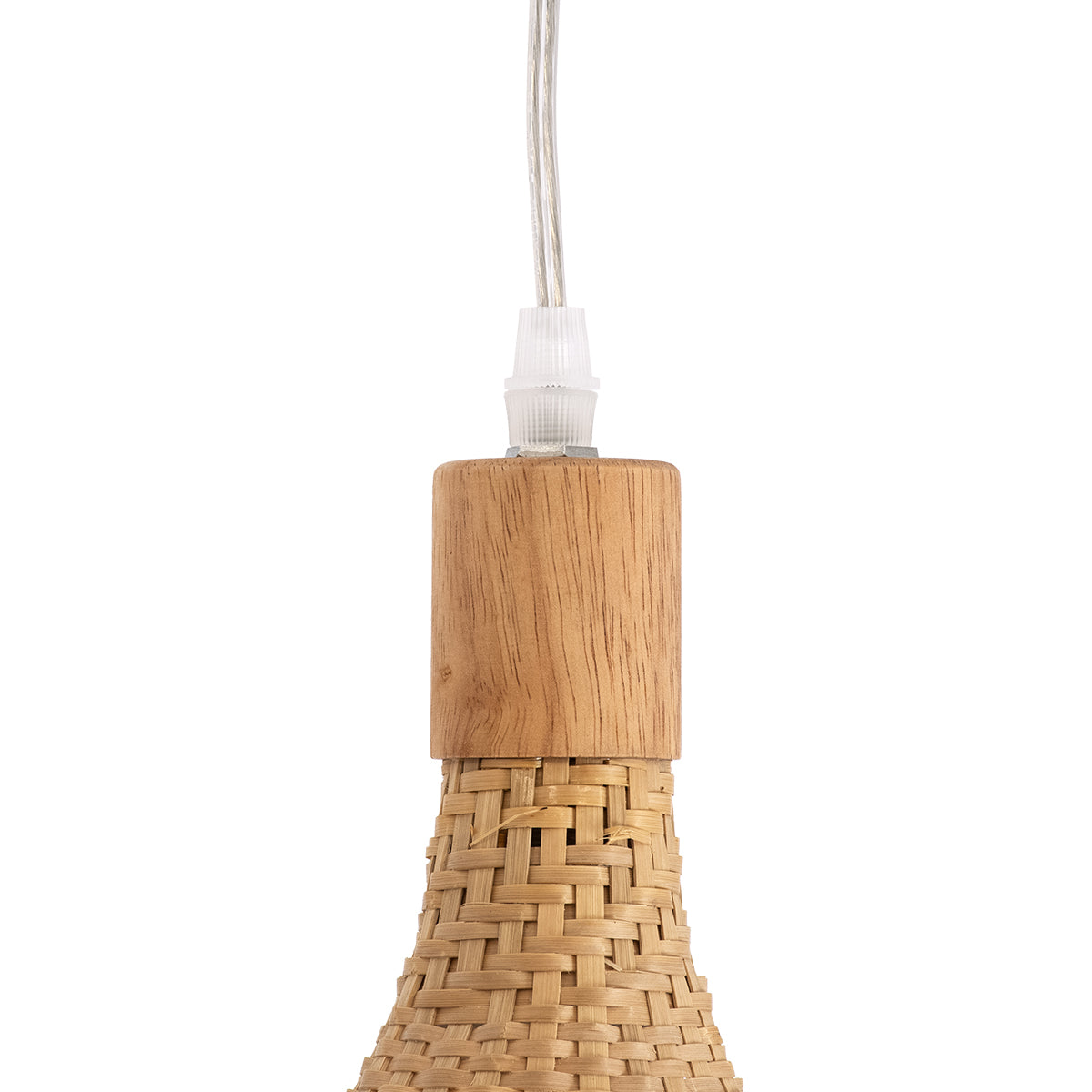 GloboStar® CUBA 01769 Boho Κρεμαστό Φωτιστικό Ανάρτηση Μονόφωτο 1 x E27 IP20 Μπεζ Ξύλο - Μ100 x Π100 x Υ55cm - ledmania.gr
