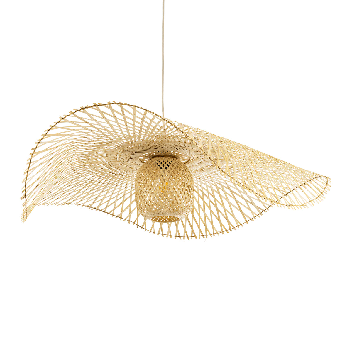 GloboStar® CINNABAR 01838 Boho Κρεμαστό Φωτιστικό Πλέγμα Μονόφωτο 1 x E27 IP20 Μπεζ Ξύλο - Μ100 x Π100 x Υ21cm - ledmania.gr