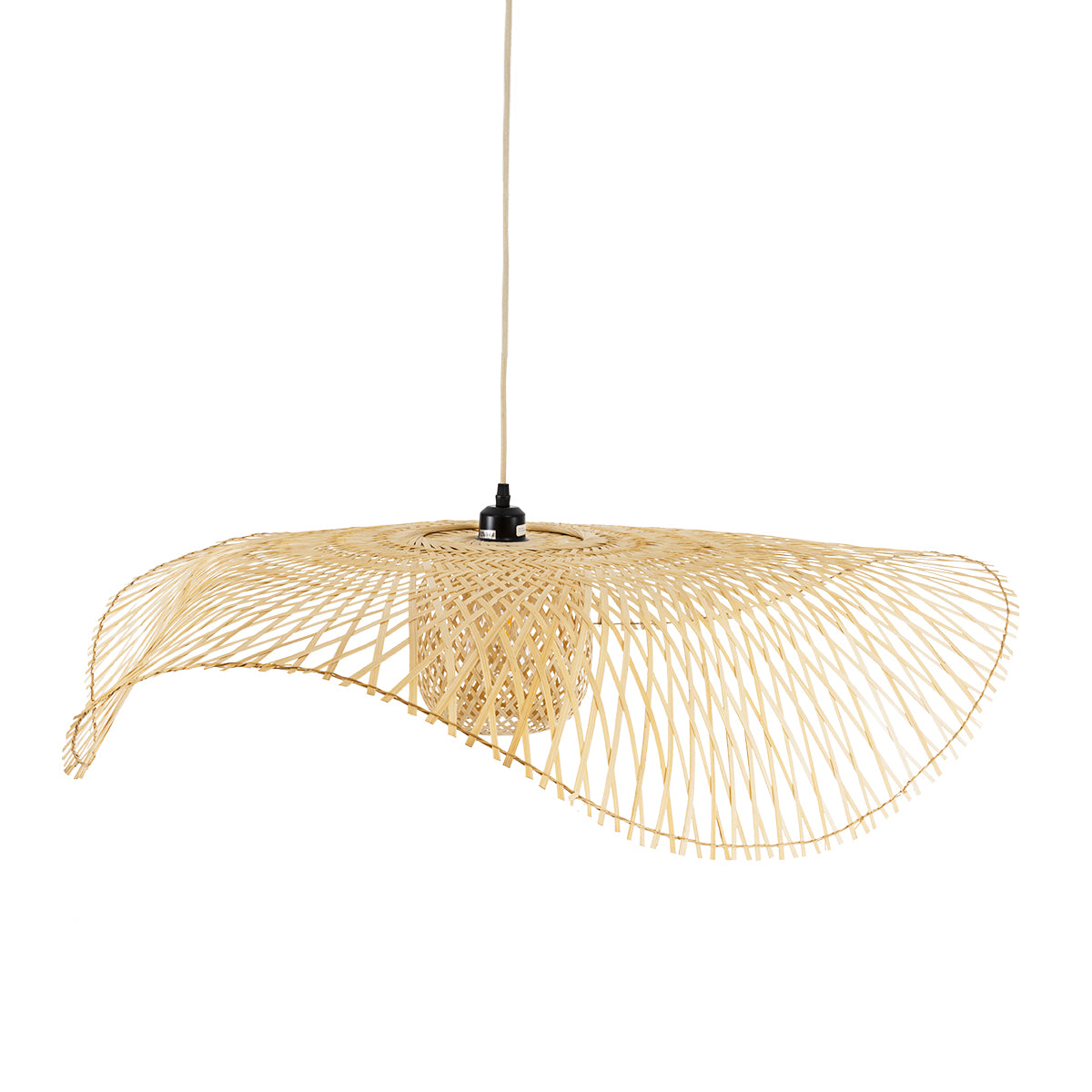 GloboStar® CINNABAR 01838 Boho Κρεμαστό Φωτιστικό Πλέγμα Μονόφωτο 1 x E27 IP20 Μπεζ Ξύλο - Μ100 x Π100 x Υ21cm - ledmania.gr