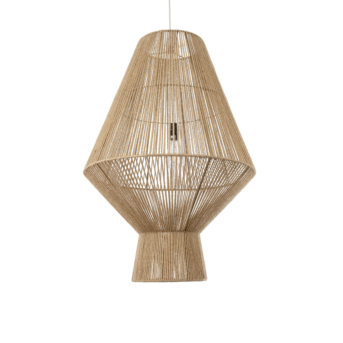 GloboStar® CAYMAN 01854 Boho Κρεμαστό Φωτιστικό Οροφής Μονόφωτο 1 x E27 AC220-240V IP20 - Φ60 x Υ86cm - Μπεζ Λεπτό Σχοινί Τριχιά Πλέγμα - ledmania.gr