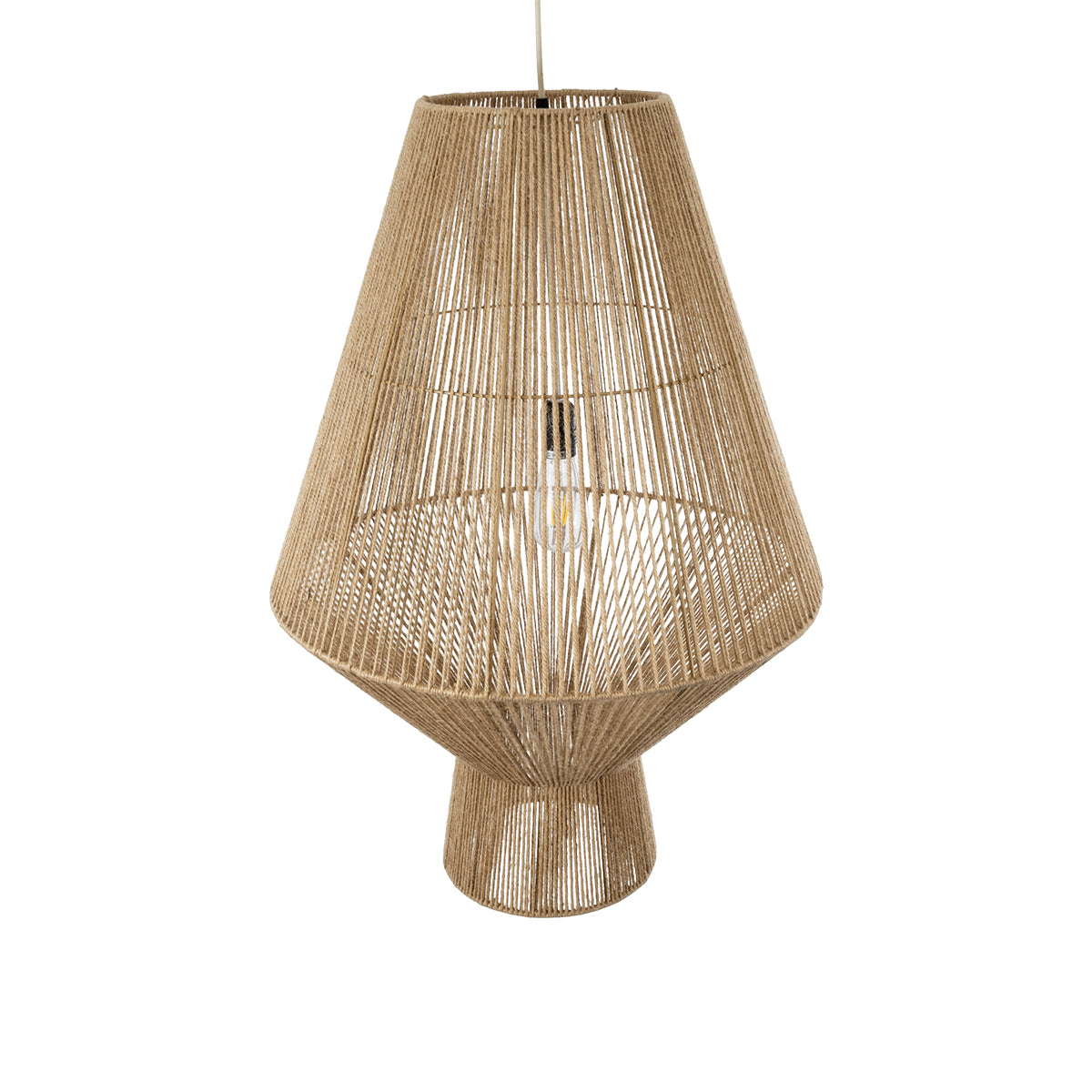 GloboStar® CAYMAN 01854 Boho Κρεμαστό Φωτιστικό Οροφής Μονόφωτο 1 x E27 AC220-240V IP20 - Φ60 x Υ86cm - Μπεζ Λεπτό Σχοινί Τριχιά Πλέγμα - ledmania.gr