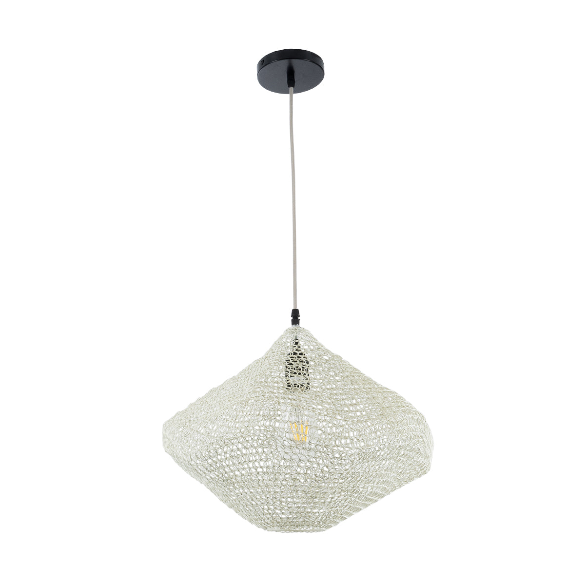 GloboStar® KENTUCKY 01862 Vintage Κρεμαστό Φωτιστικό Οροφής Μονόφωτο 1 x E27 AC220-240V IP20 - Φ40 x Υ30cm - Μπεζ Εκρού Μεταλλικό Πλέγμα - 5 Χρόνια Εγγύηση - ledmania.gr