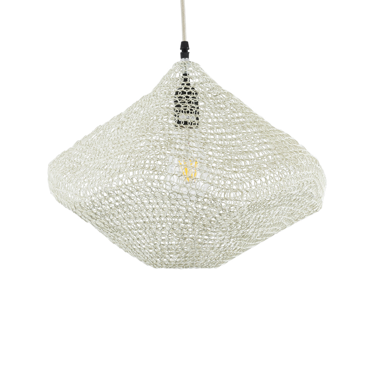GloboStar® KENTUCKY 01862 Vintage Κρεμαστό Φωτιστικό Οροφής Μονόφωτο 1 x E27 AC220-240V IP20 - Φ40 x Υ30cm - Μπεζ Εκρού Μεταλλικό Πλέγμα - 5 Χρόνια Εγγύηση - ledmania.gr