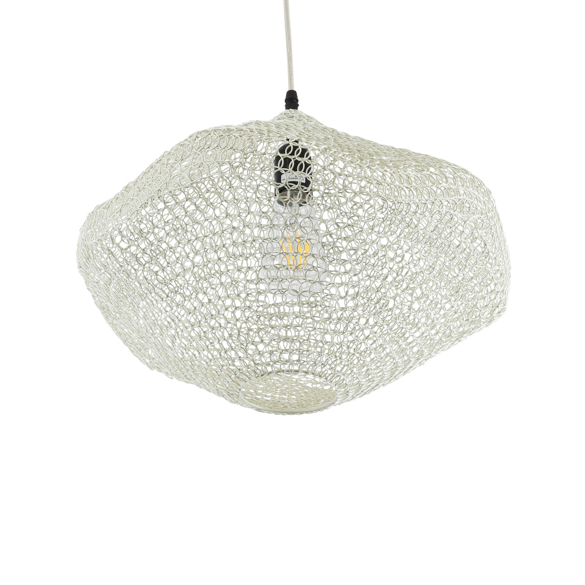 GloboStar® KENTUCKY 01862 Vintage Κρεμαστό Φωτιστικό Οροφής Μονόφωτο 1 x E27 AC220-240V IP20 - Φ40 x Υ30cm - Μπεζ Εκρού Μεταλλικό Πλέγμα - 5 Χρόνια Εγγύηση - ledmania.gr