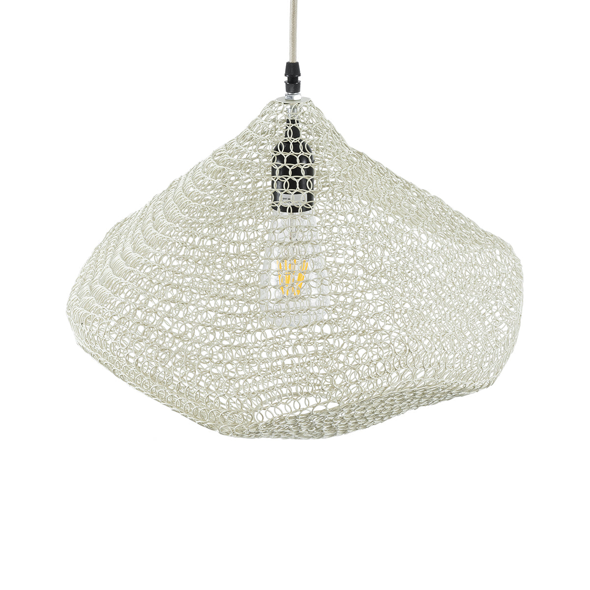 GloboStar® KENTUCKY 01862 Vintage Κρεμαστό Φωτιστικό Οροφής Μονόφωτο 1 x E27 AC220-240V IP20 - Φ40 x Υ30cm - Μπεζ Εκρού Μεταλλικό Πλέγμα - 5 Χρόνια Εγγύηση - ledmania.gr