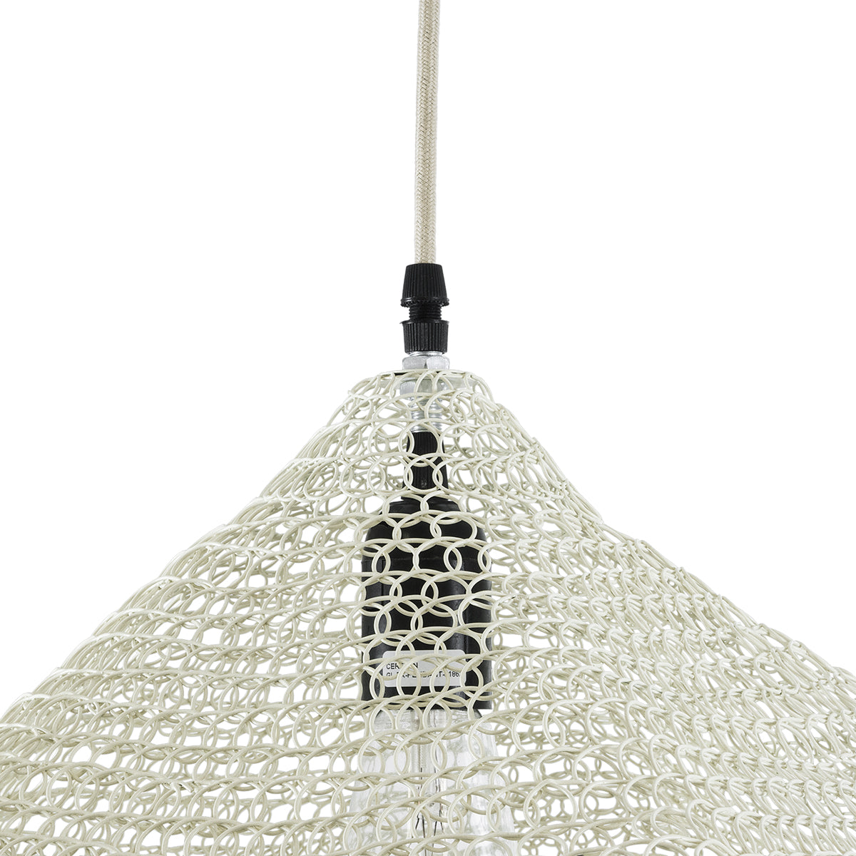 GloboStar® KENTUCKY 01862 Vintage Κρεμαστό Φωτιστικό Οροφής Μονόφωτο 1 x E27 AC220-240V IP20 - Φ40 x Υ30cm - Μπεζ Εκρού Μεταλλικό Πλέγμα - 5 Χρόνια Εγγύηση - ledmania.gr