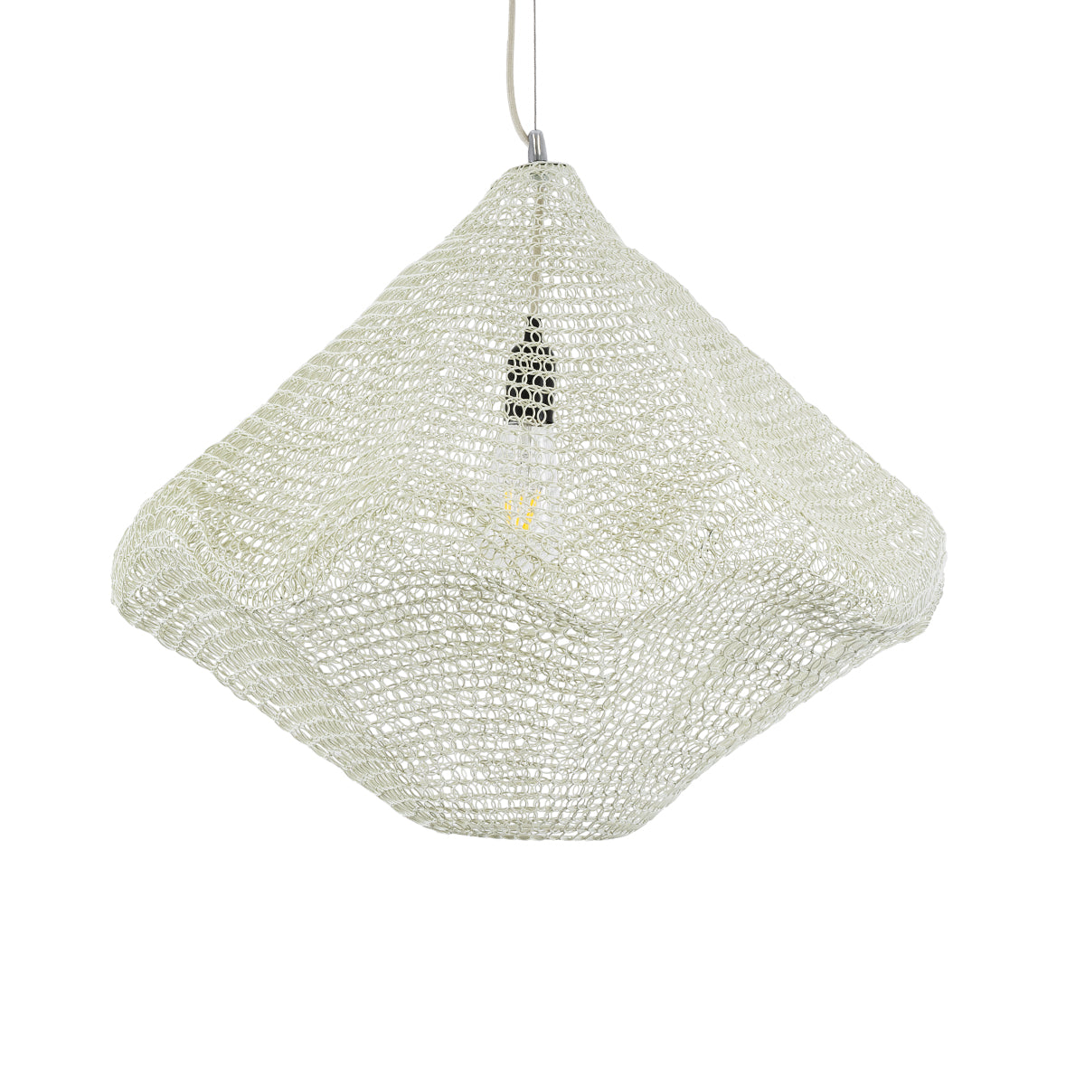 GloboStar® KENTUCKY 01865 Vintage Κρεμαστό Φωτιστικό Οροφής Μονόφωτο 1 x E27 AC220-240V IP20 - Φ60 x Υ50cm - Μπεζ Εκρού Μεταλλικό Πλέγμα - 5 Χρόνια Εγγύηση - ledmania.gr