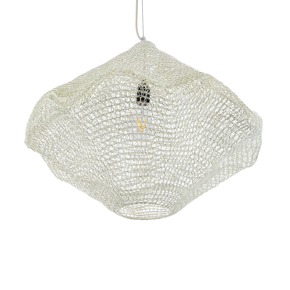 GloboStar® KENTUCKY 01865 Vintage Κρεμαστό Φωτιστικό Οροφής Μονόφωτο 1 x E27 AC220-240V IP20 - Φ60 x Υ50cm - Μπεζ Εκρού Μεταλλικό Πλέγμα - 5 Χρόνια Εγγύηση - ledmania.gr