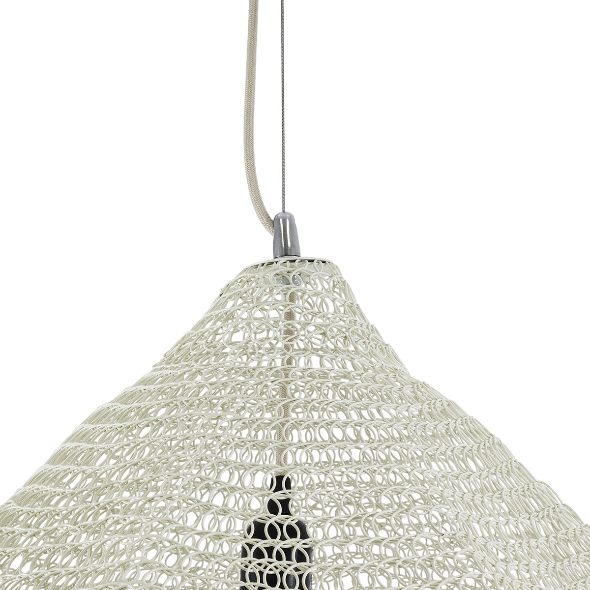 GloboStar® KENTUCKY 01865 Vintage Κρεμαστό Φωτιστικό Οροφής Μονόφωτο 1 x E27 AC220-240V IP20 - Φ60 x Υ50cm - Μπεζ Εκρού Μεταλλικό Πλέγμα - 5 Χρόνια Εγγύηση - ledmania.gr