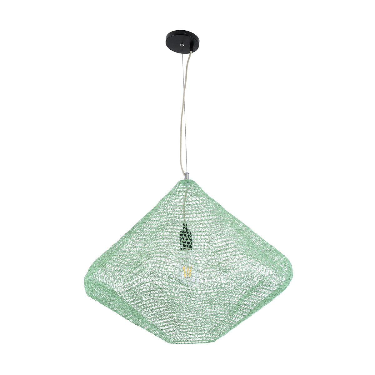 GloboStar® KENTUCKY 01866 Vintage Κρεμαστό Φωτιστικό Οροφής Μονόφωτο 1 x E27 AC220-240V IP20 - Φ60 x Υ50cm - Apple Green Μεταλλικό Πλέγμα - 5 Χρόνια Εγγύηση - ledmania.gr