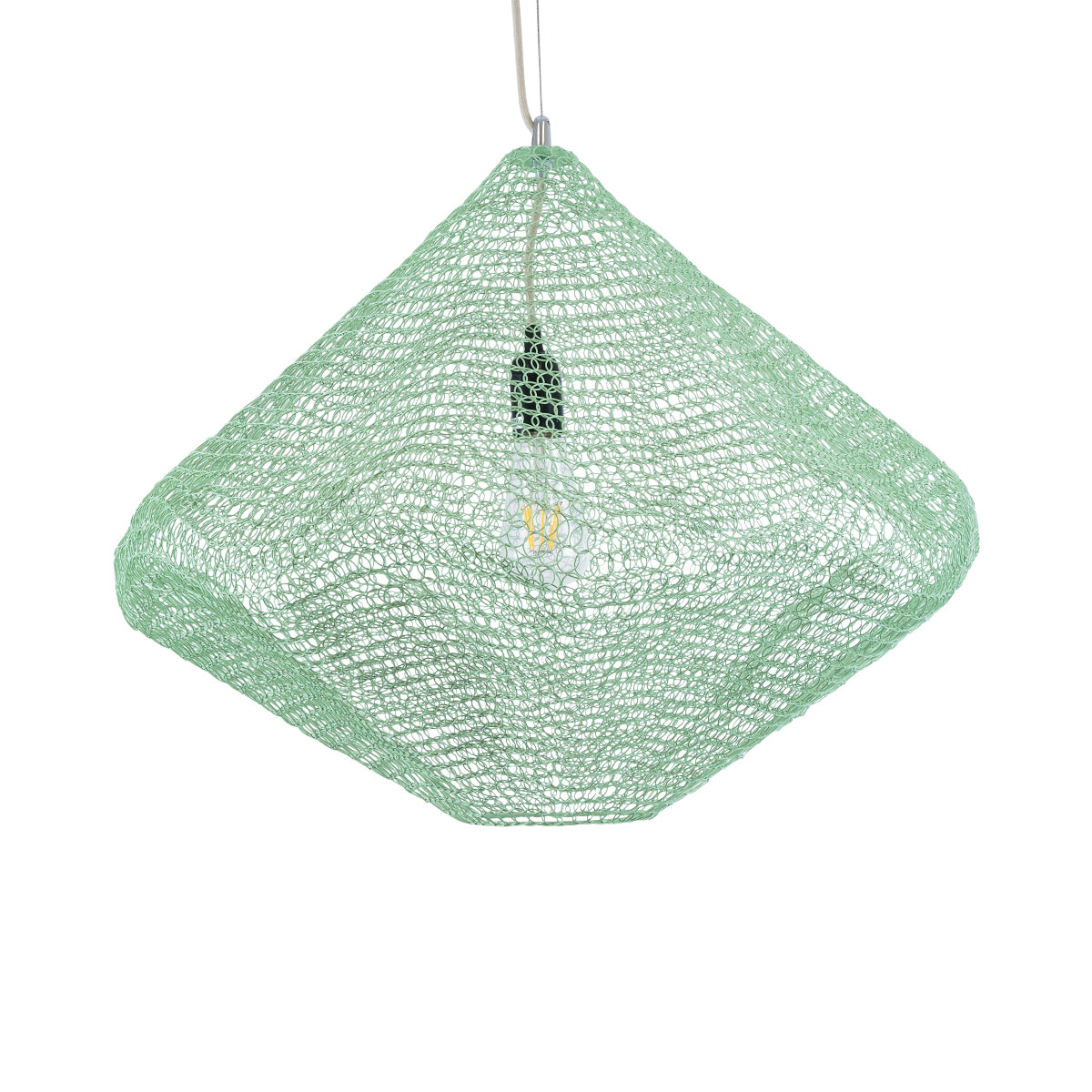 GloboStar® KENTUCKY 01866 Vintage Κρεμαστό Φωτιστικό Οροφής Μονόφωτο 1 x E27 AC220-240V IP20 - Φ60 x Υ50cm - Apple Green Μεταλλικό Πλέγμα - 5 Χρόνια Εγγύηση - ledmania.gr