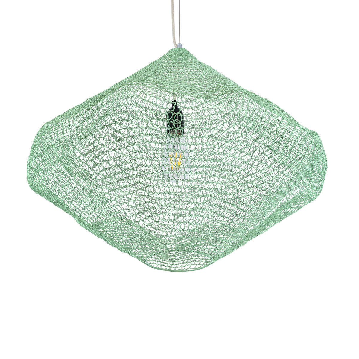 GloboStar® KENTUCKY 01866 Vintage Κρεμαστό Φωτιστικό Οροφής Μονόφωτο 1 x E27 AC220-240V IP20 - Φ60 x Υ50cm - Apple Green Μεταλλικό Πλέγμα - 5 Χρόνια Εγγύηση - ledmania.gr