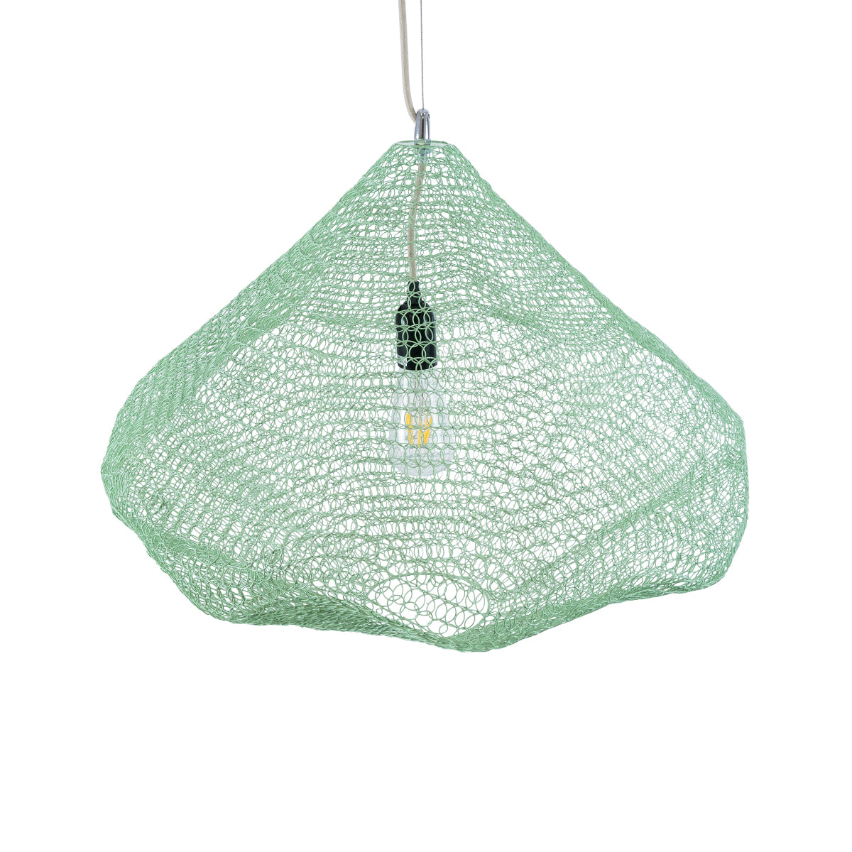 GloboStar® KENTUCKY 01866 Vintage Κρεμαστό Φωτιστικό Οροφής Μονόφωτο 1 x E27 AC220-240V IP20 - Φ60 x Υ50cm - Apple Green Μεταλλικό Πλέγμα - 5 Χρόνια Εγγύηση - ledmania.gr