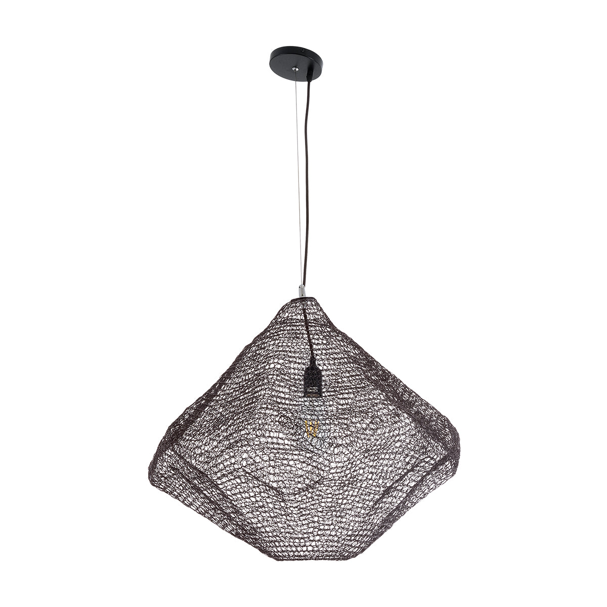 GloboStar® KENTUCKY 01867 Vintage Κρεμαστό Φωτιστικό Οροφής Μονόφωτο 1 x E27 AC220-240V IP20 - Φ60 x Υ50cm - Σκούρο Καφέ Μεταλλικό Πλέγμα - 5 Χρόνια Εγγύηση - ledmania.gr