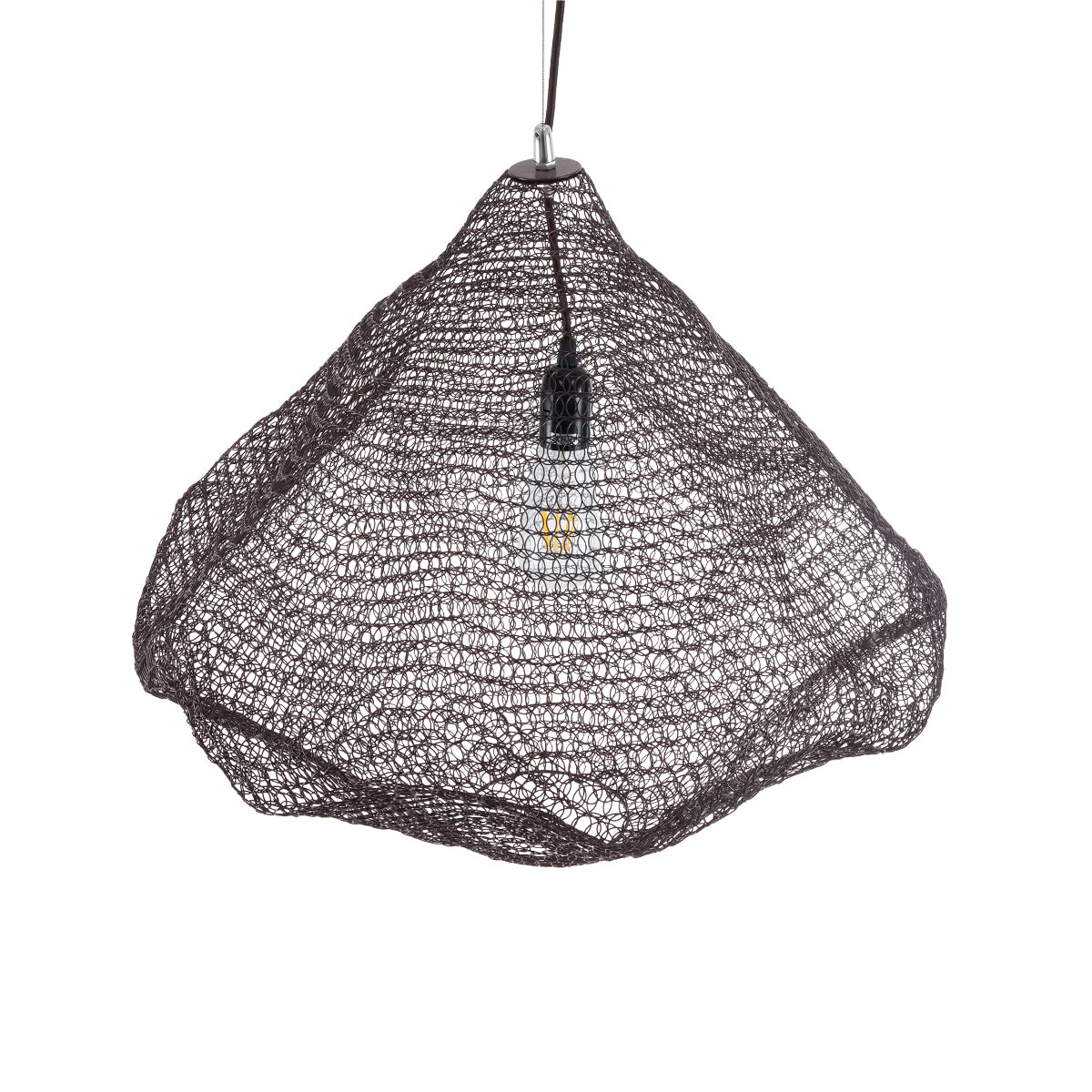 GloboStar® KENTUCKY 01867 Vintage Κρεμαστό Φωτιστικό Οροφής Μονόφωτο 1 x E27 AC220-240V IP20 - Φ60 x Υ50cm - Σκούρο Καφέ Μεταλλικό Πλέγμα - 5 Χρόνια Εγγύηση - ledmania.gr