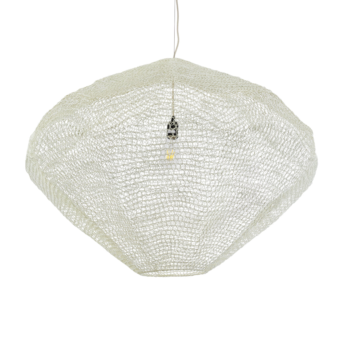 GloboStar® KENTUCKY 01868 Vintage Κρεμαστό Φωτιστικό Οροφής Μονόφωτο 1 x E27 AC220-240V IP20 - Φ90 x Υ70cm - Μπεζ Εκρού Μεταλλικό Πλέγμα - 5 Χρόνια Εγγύηση - ledmania.gr