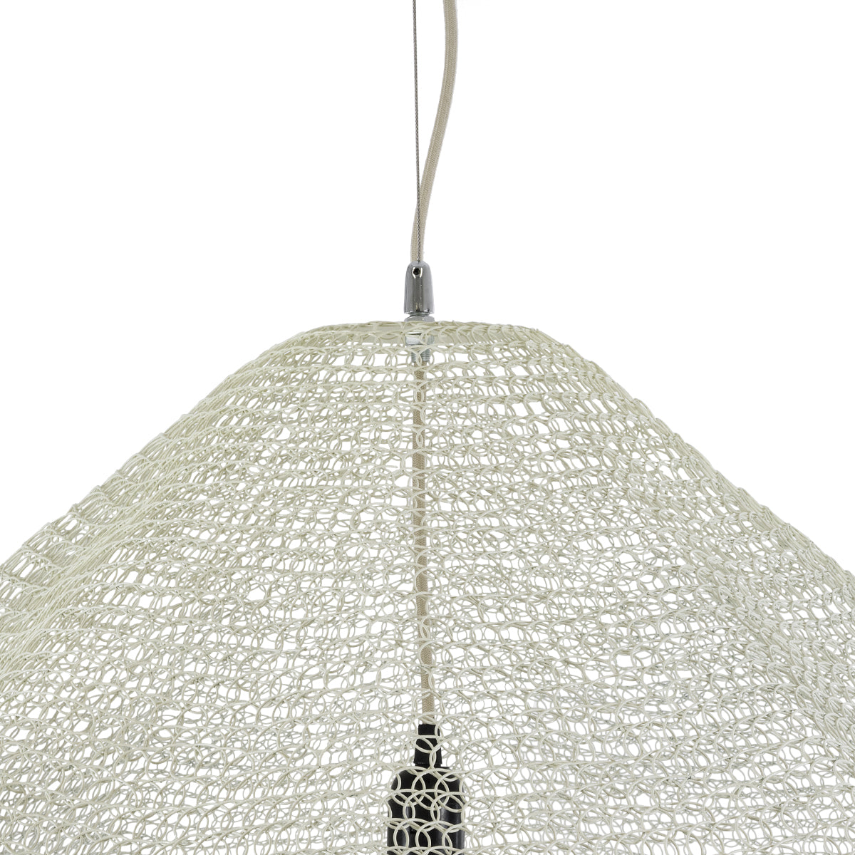 GloboStar® KENTUCKY 01868 Vintage Κρεμαστό Φωτιστικό Οροφής Μονόφωτο 1 x E27 AC220-240V IP20 - Φ90 x Υ70cm - Μπεζ Εκρού Μεταλλικό Πλέγμα - 5 Χρόνια Εγγύηση - ledmania.gr