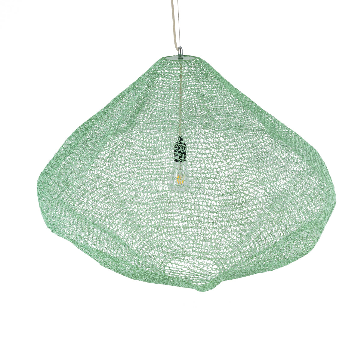 GloboStar® KENTUCKY 01870 Vintage Κρεμαστό Φωτιστικό Οροφής Μονόφωτο 1 x E27 AC220-240V IP20 - Φ90 x Υ70cm - Apple Green Μεταλλικό Πλέγμα - 5 Χρόνια Εγγύηση - ledmania.gr