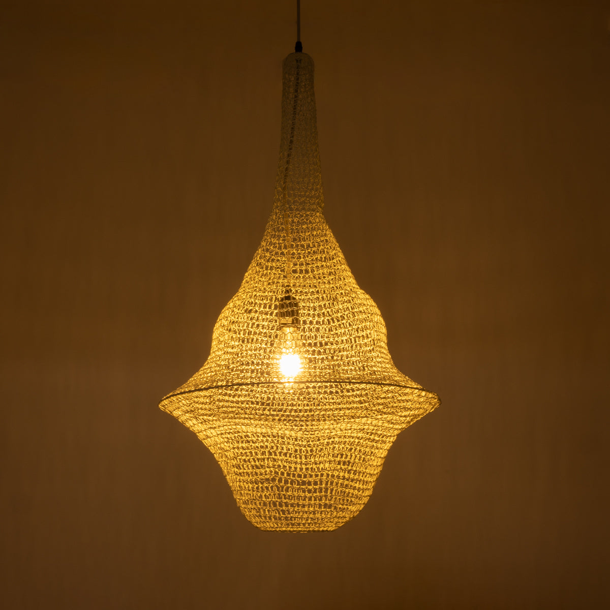 GloboStar® KENTUCKY 01874 Vintage Κρεμαστό Φωτιστικό Οροφής Μονόφωτο 1 x E27 AC220-240V IP20 - Φ50 x Υ90cm - Μπεζ Εκρού Μεταλλικό Πλέγμα - 5 Χρόνια Εγγύηση - ledmania.gr