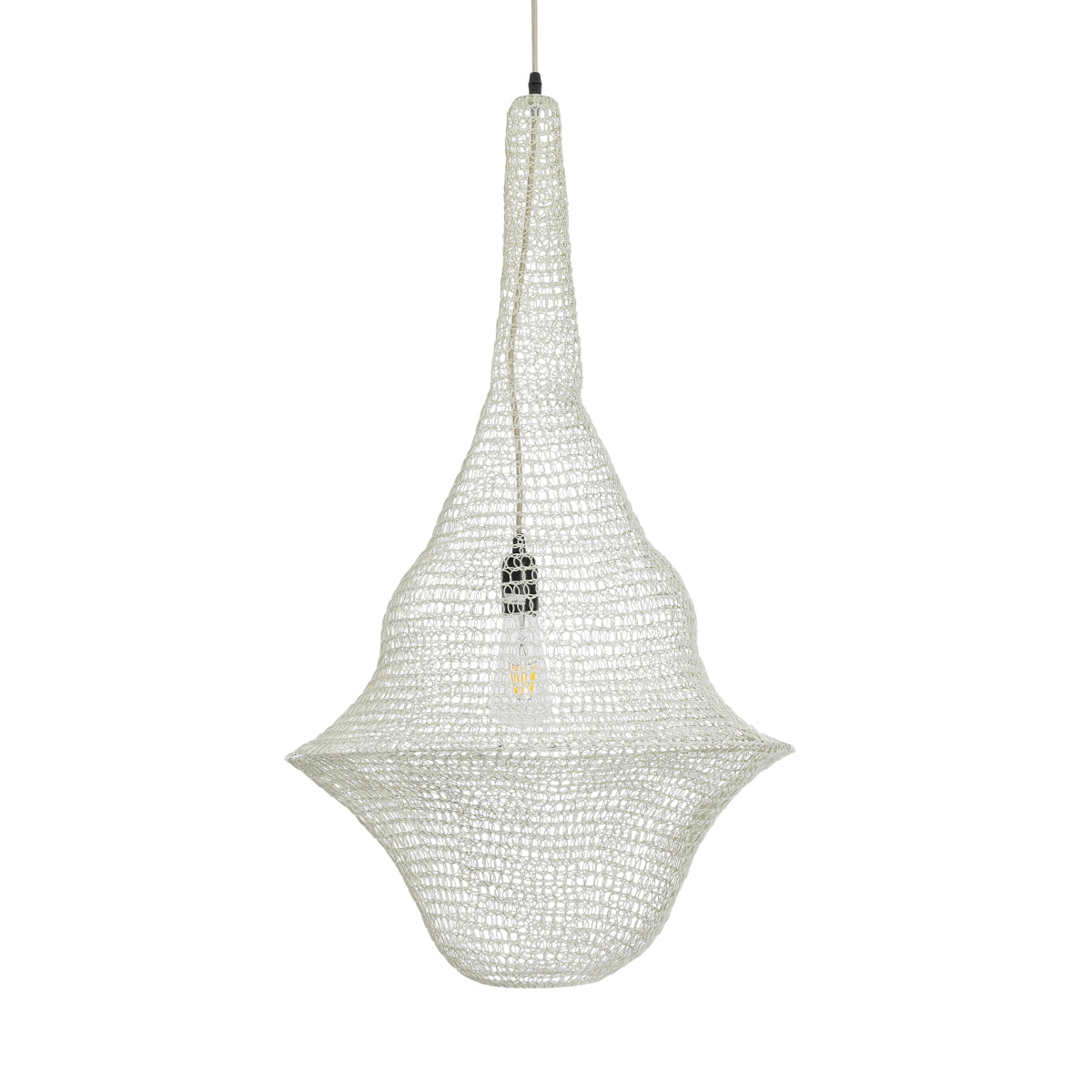 GloboStar® KENTUCKY 01874 Vintage Κρεμαστό Φωτιστικό Οροφής Μονόφωτο 1 x E27 AC220-240V IP20 - Φ50 x Υ90cm - Μπεζ Εκρού Μεταλλικό Πλέγμα - 5 Χρόνια Εγγύηση - ledmania.gr