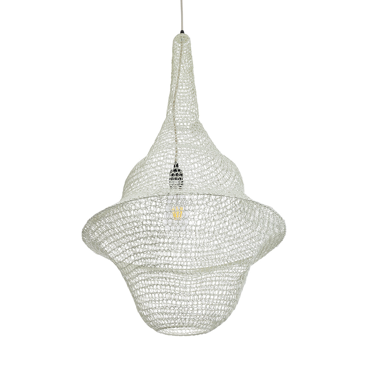 GloboStar® KENTUCKY 01874 Vintage Κρεμαστό Φωτιστικό Οροφής Μονόφωτο 1 x E27 AC220-240V IP20 - Φ50 x Υ90cm - Μπεζ Εκρού Μεταλλικό Πλέγμα - 5 Χρόνια Εγγύηση - ledmania.gr