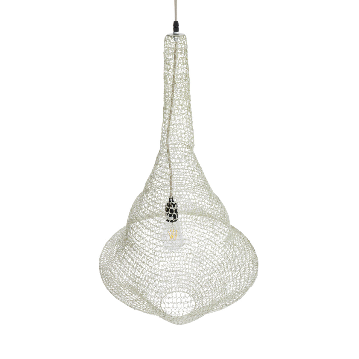GloboStar® KENTUCKY 01874 Vintage Κρεμαστό Φωτιστικό Οροφής Μονόφωτο 1 x E27 AC220-240V IP20 - Φ50 x Υ90cm - Μπεζ Εκρού Μεταλλικό Πλέγμα - 5 Χρόνια Εγγύηση - ledmania.gr