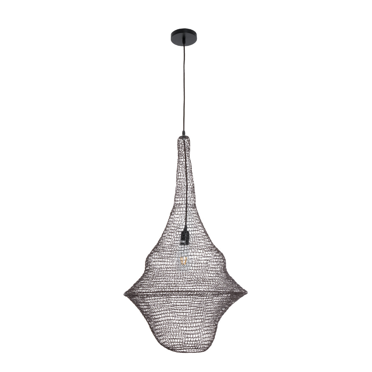 GloboStar® KENTUCKY 01875 Vintage Κρεμαστό Φωτιστικό Οροφής Μονόφωτο 1 x E27 AC220-240V IP20 - Φ50 x Υ90cm - Σκούρο Καφέ Μεταλλικό Πλέγμα - 5 Χρόνια Εγγύηση - ledmania.gr
