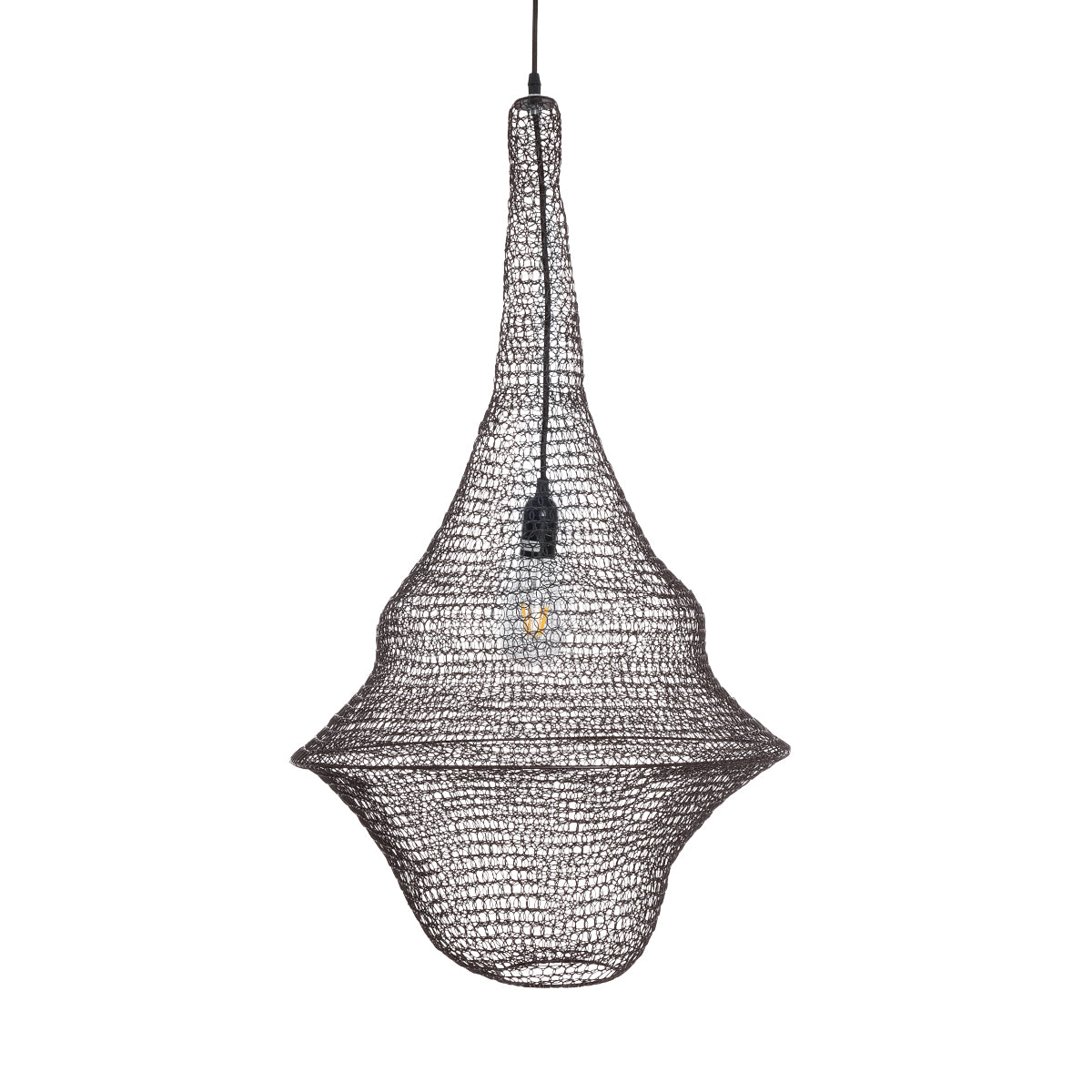 GloboStar® KENTUCKY 01875 Vintage Κρεμαστό Φωτιστικό Οροφής Μονόφωτο 1 x E27 AC220-240V IP20 - Φ50 x Υ90cm - Σκούρο Καφέ Μεταλλικό Πλέγμα - 5 Χρόνια Εγγύηση - ledmania.gr