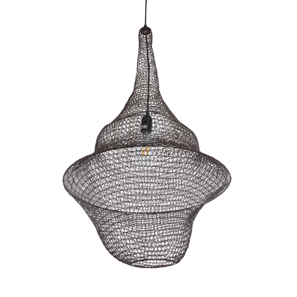 GloboStar® KENTUCKY 01875 Vintage Κρεμαστό Φωτιστικό Οροφής Μονόφωτο 1 x E27 AC220-240V IP20 - Φ50 x Υ90cm - Σκούρο Καφέ Μεταλλικό Πλέγμα - 5 Χρόνια Εγγύηση - ledmania.gr