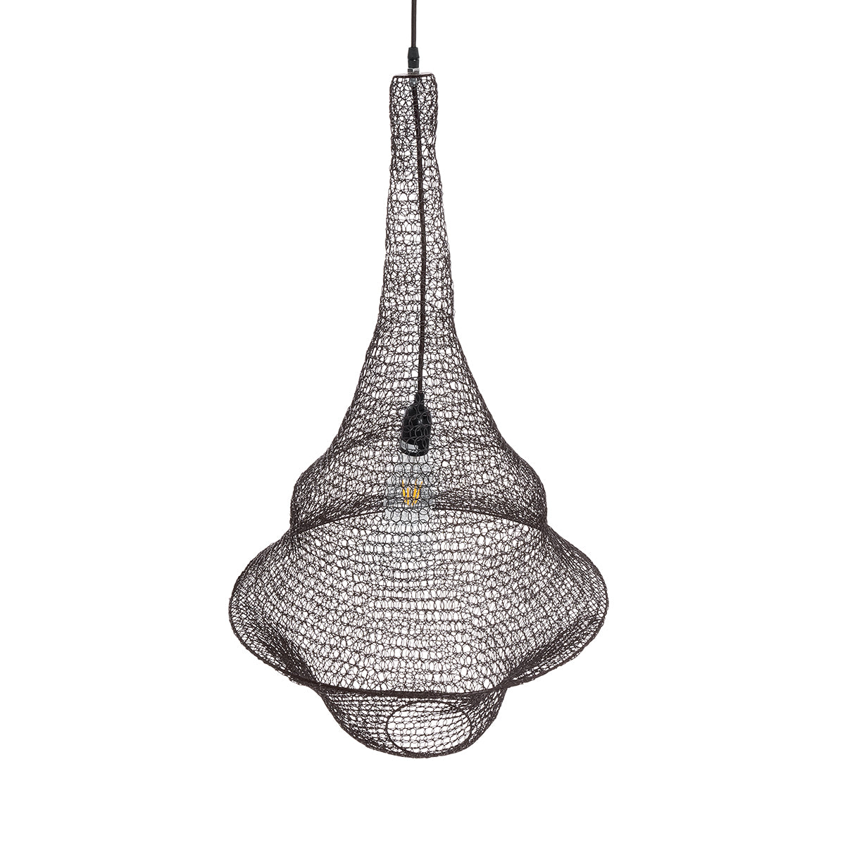 GloboStar® KENTUCKY 01875 Vintage Κρεμαστό Φωτιστικό Οροφής Μονόφωτο 1 x E27 AC220-240V IP20 - Φ50 x Υ90cm - Σκούρο Καφέ Μεταλλικό Πλέγμα - 5 Χρόνια Εγγύηση - ledmania.gr