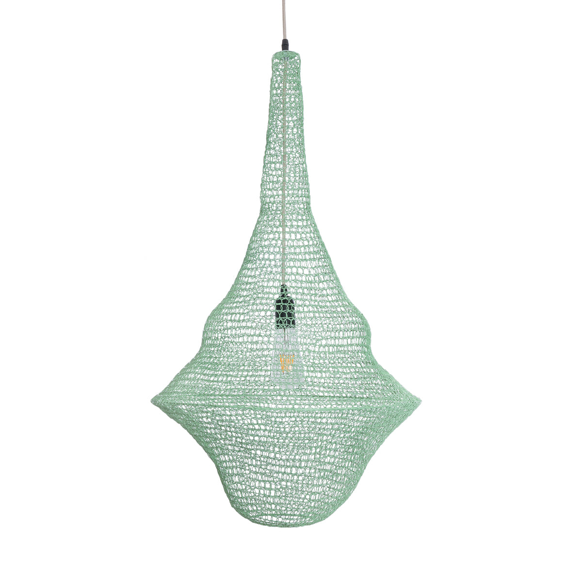 GloboStar® KENTUCKY 01876 Vintage Κρεμαστό Φωτιστικό Οροφής Μονόφωτο 1 x E27 AC220-240V IP20 - Φ50 x Υ90cm - Τιρκουάζ Μεταλλικό Πλέγμα - 5 Χρόνια Εγγύηση - ledmania.gr