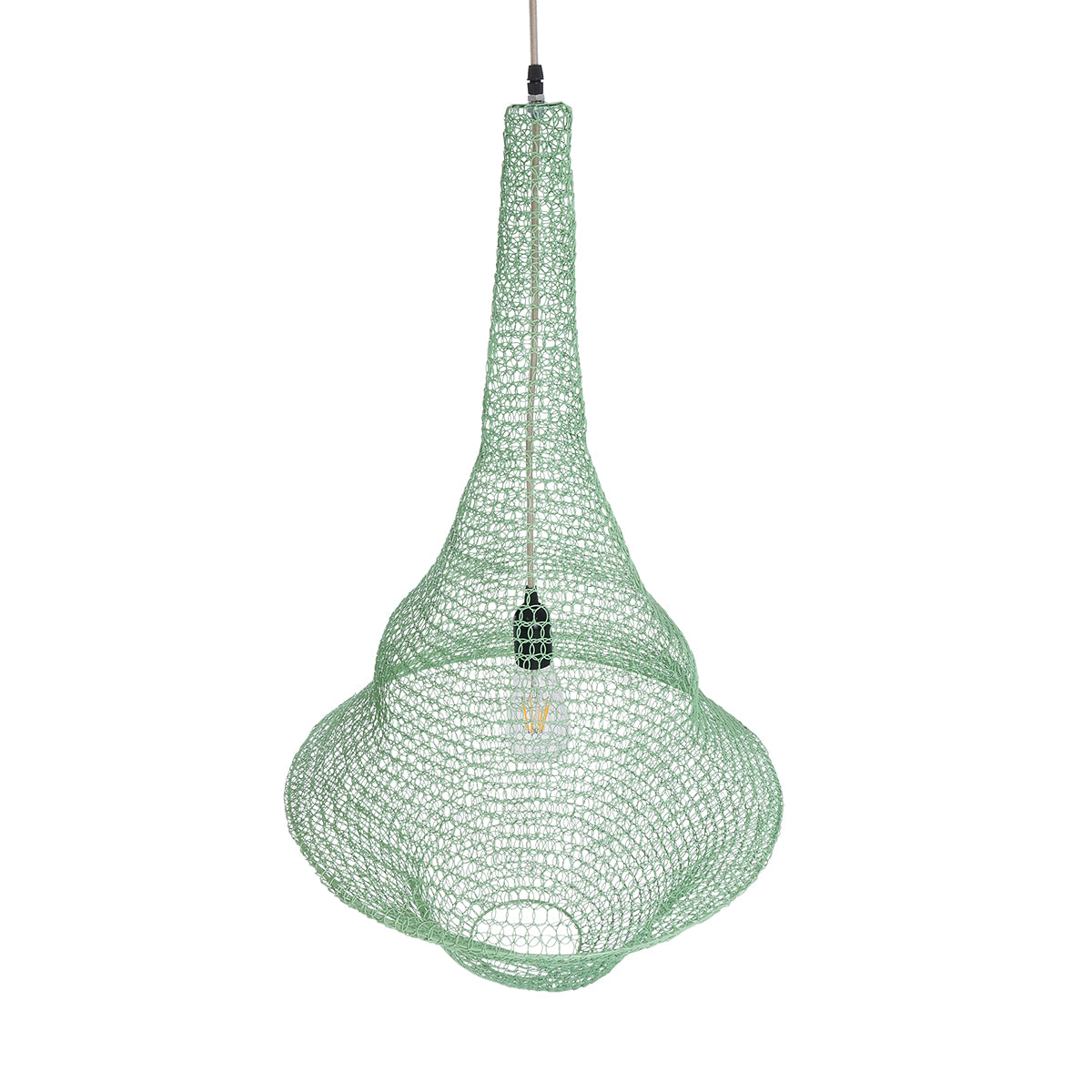 GloboStar® KENTUCKY 01876 Vintage Κρεμαστό Φωτιστικό Οροφής Μονόφωτο 1 x E27 AC220-240V IP20 - Φ50 x Υ90cm - Τιρκουάζ Μεταλλικό Πλέγμα - 5 Χρόνια Εγγύηση - ledmania.gr
