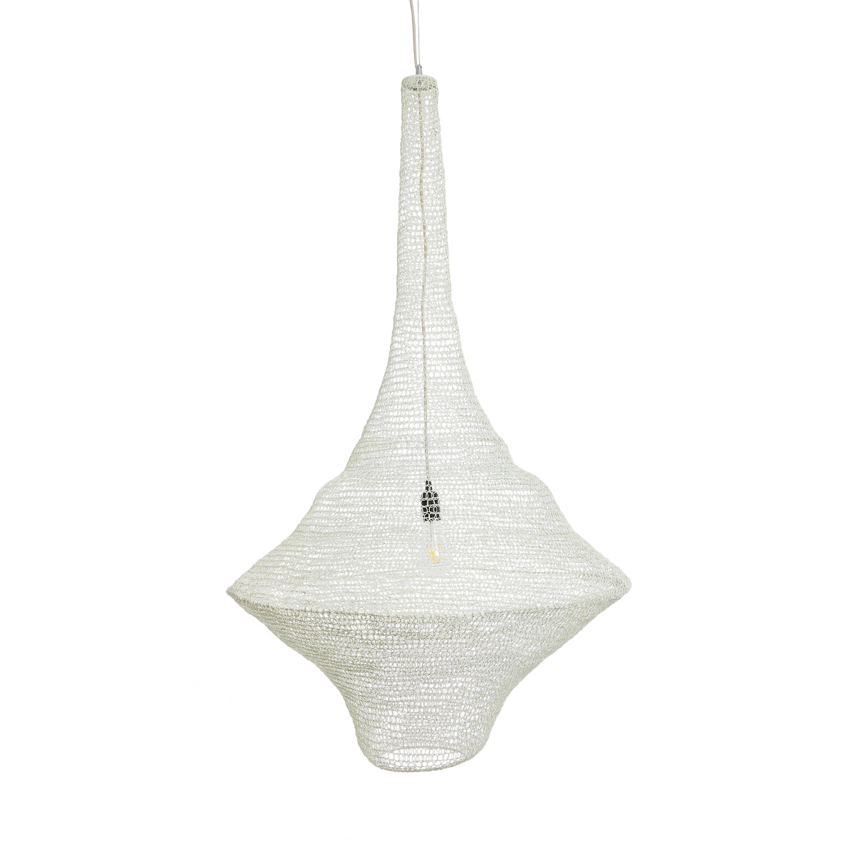 GloboStar® KENTUCKY 01877 Vintage Κρεμαστό Φωτιστικό Οροφής Μονόφωτο 1 x E27 AC220-240V IP20 - Φ80 x Υ140cm - Μπεζ Εκρού Μεταλλικό Πλέγμα - 5 Χρόνια Εγγύηση - ledmania.gr